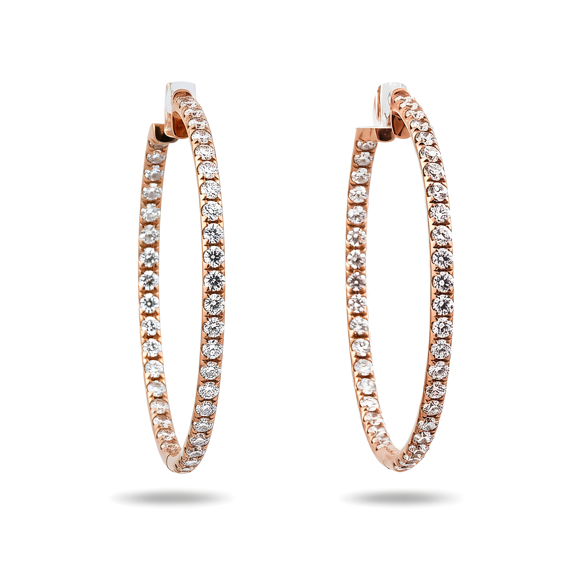 18K Yellow Gold Round Diamond Inside Out Hoops 2.10ctw