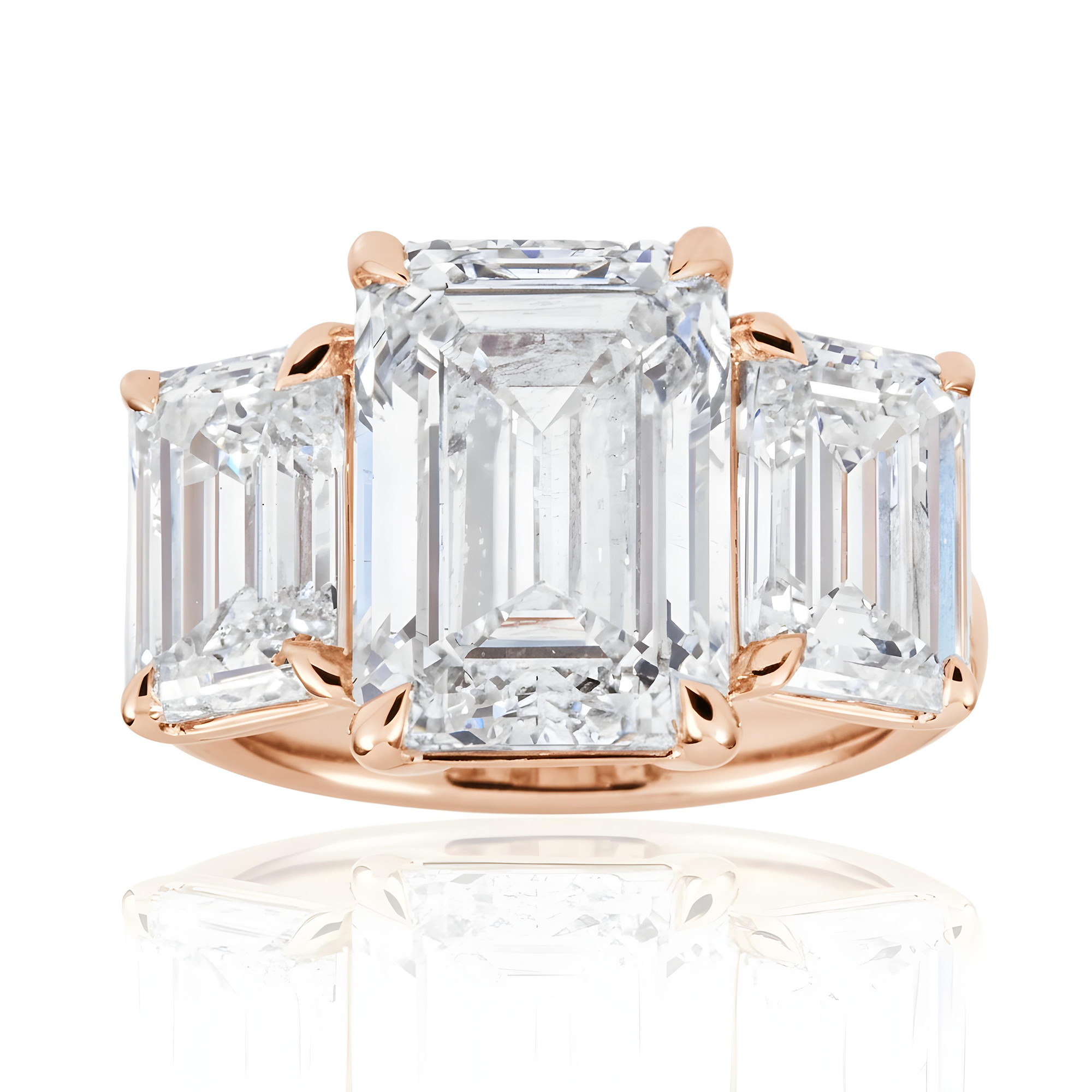 Platinum Triple Emerald Cut Diamond Engagement Ring 10.16ctw