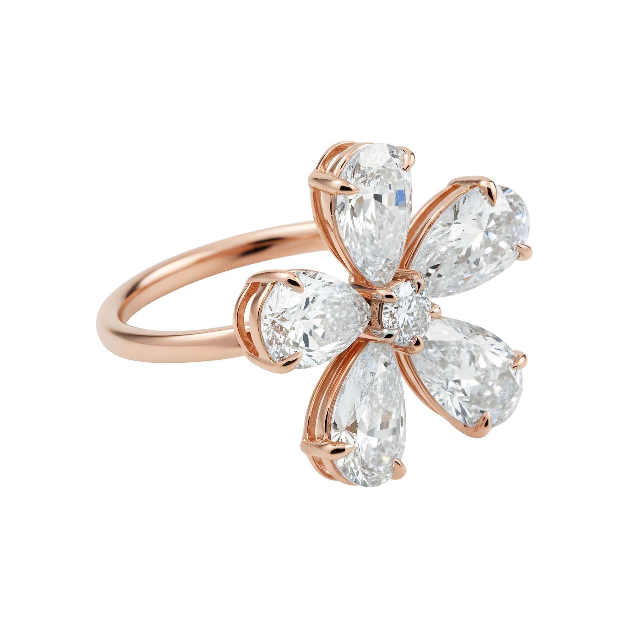 14K White Gold Pear Cut Diamond Flower Ring 5.33ct