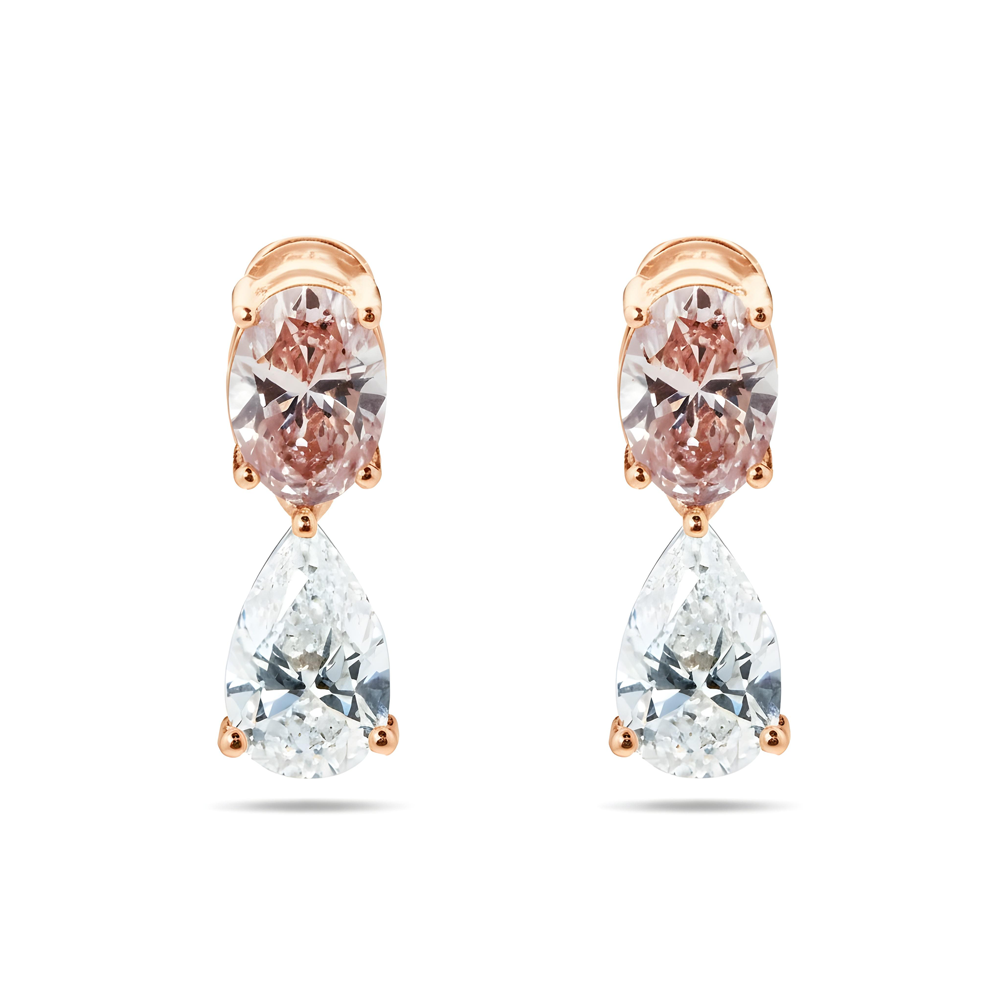 18K White Gold Pear & Oval Cut Pink Vivid Diamond Drop Earrings 4.69ctw