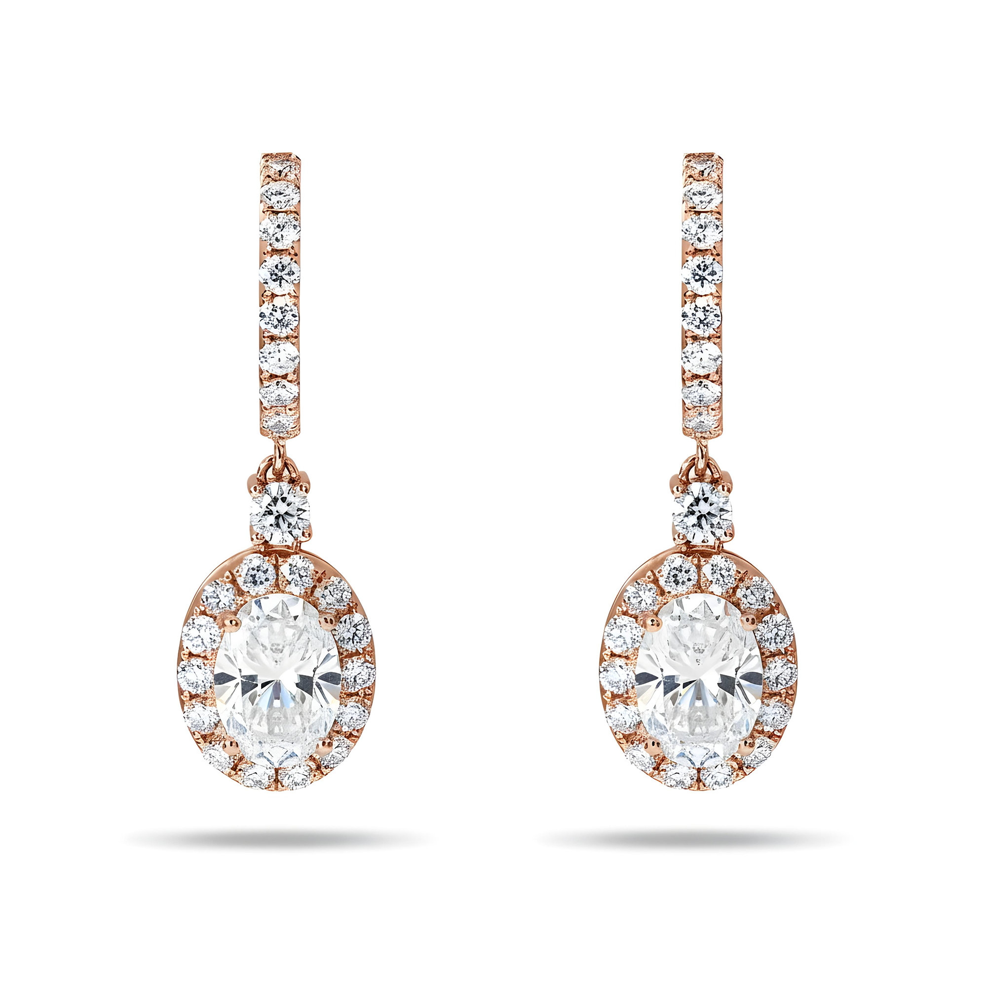 18K White Gold Oval Cut Diamond Drop Earring W/ Round Diamond Halo 5.14ctw