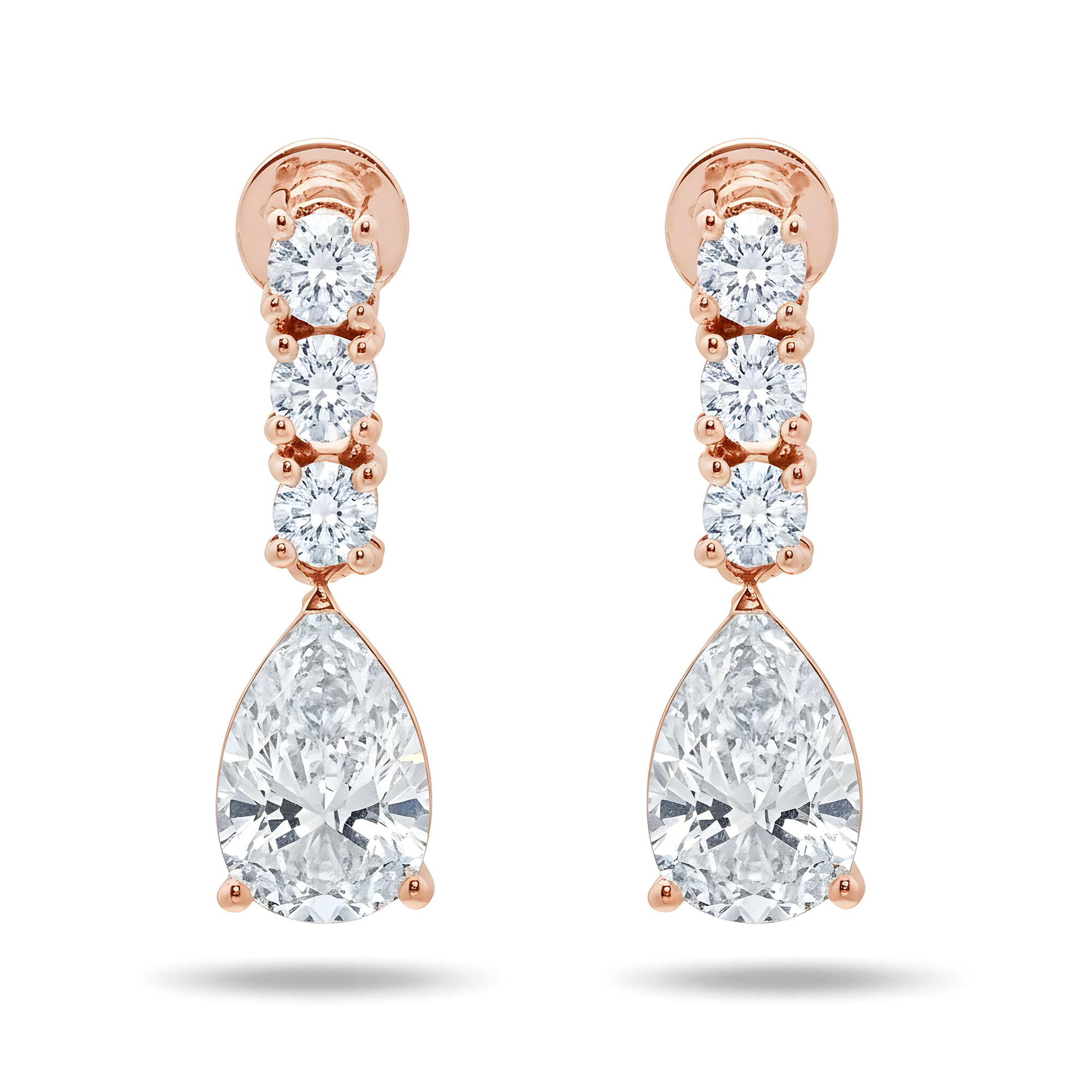 18K White Gold Pear & Round Diamond Drop Earrings 2.79ctw