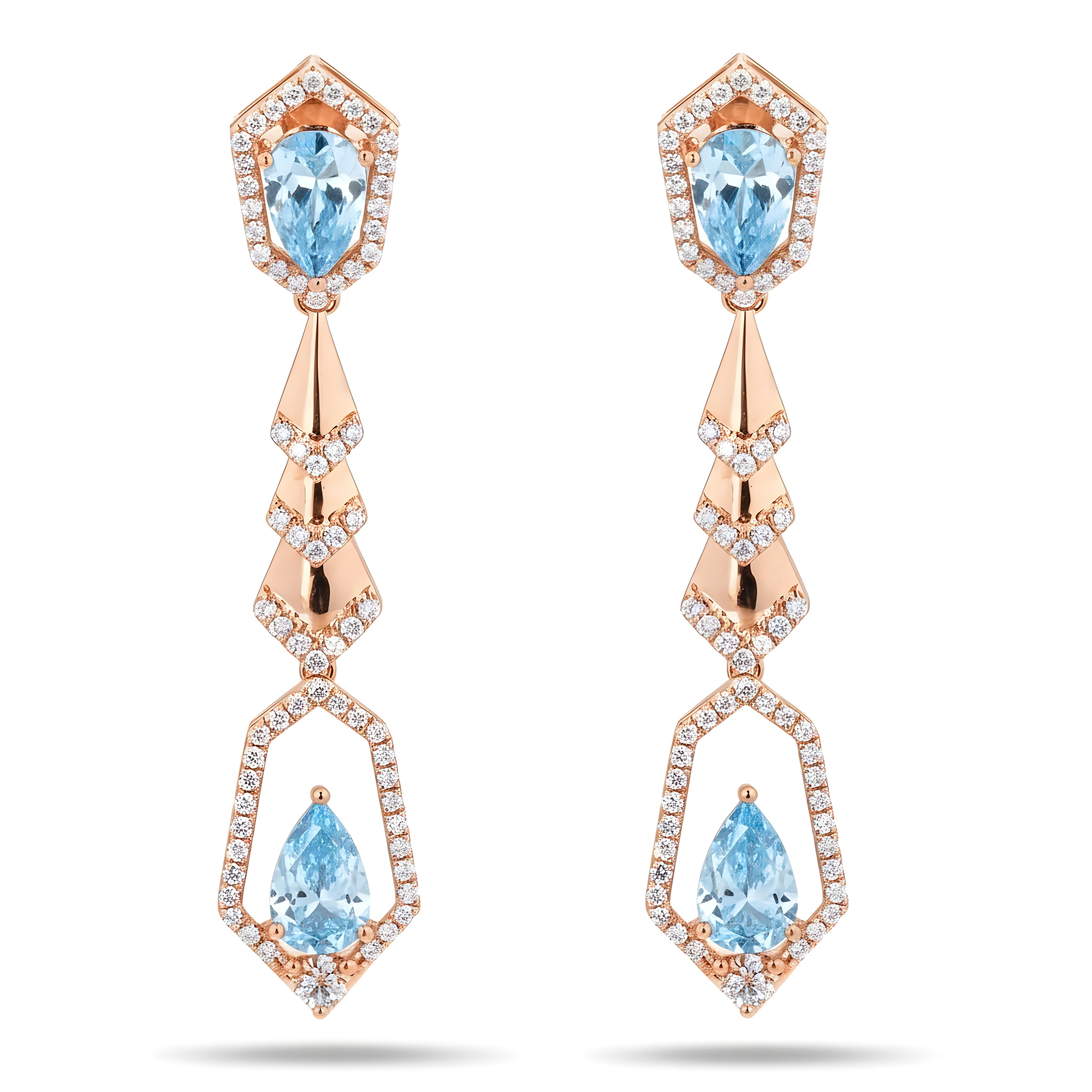 18K White Gold Pear Cut Fancy Vivid Blue Diamond Geometric Drop Earrings 5.59ctw