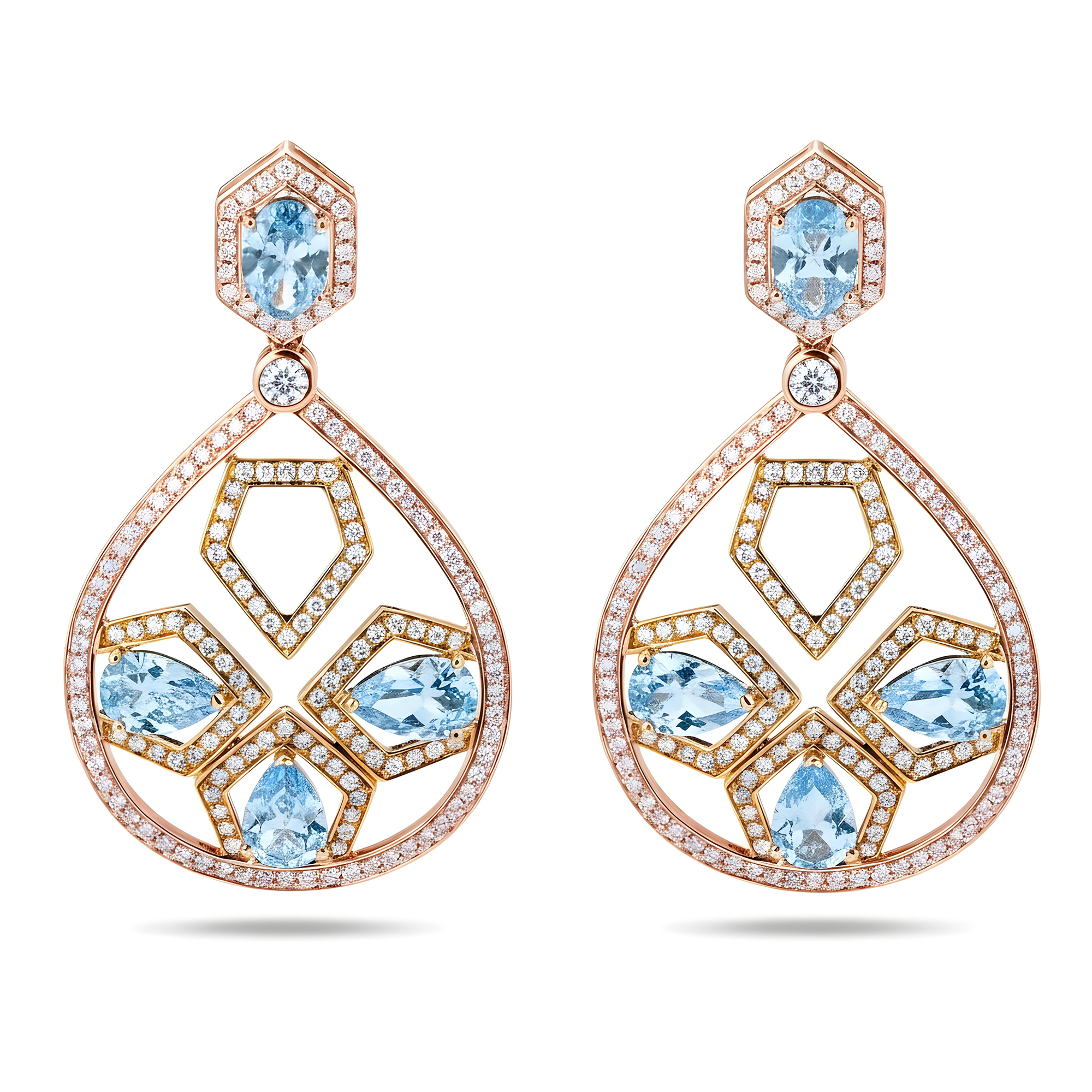 18K Two Tone Blue Diamond Geometric Drop Earrings 11.71ctw