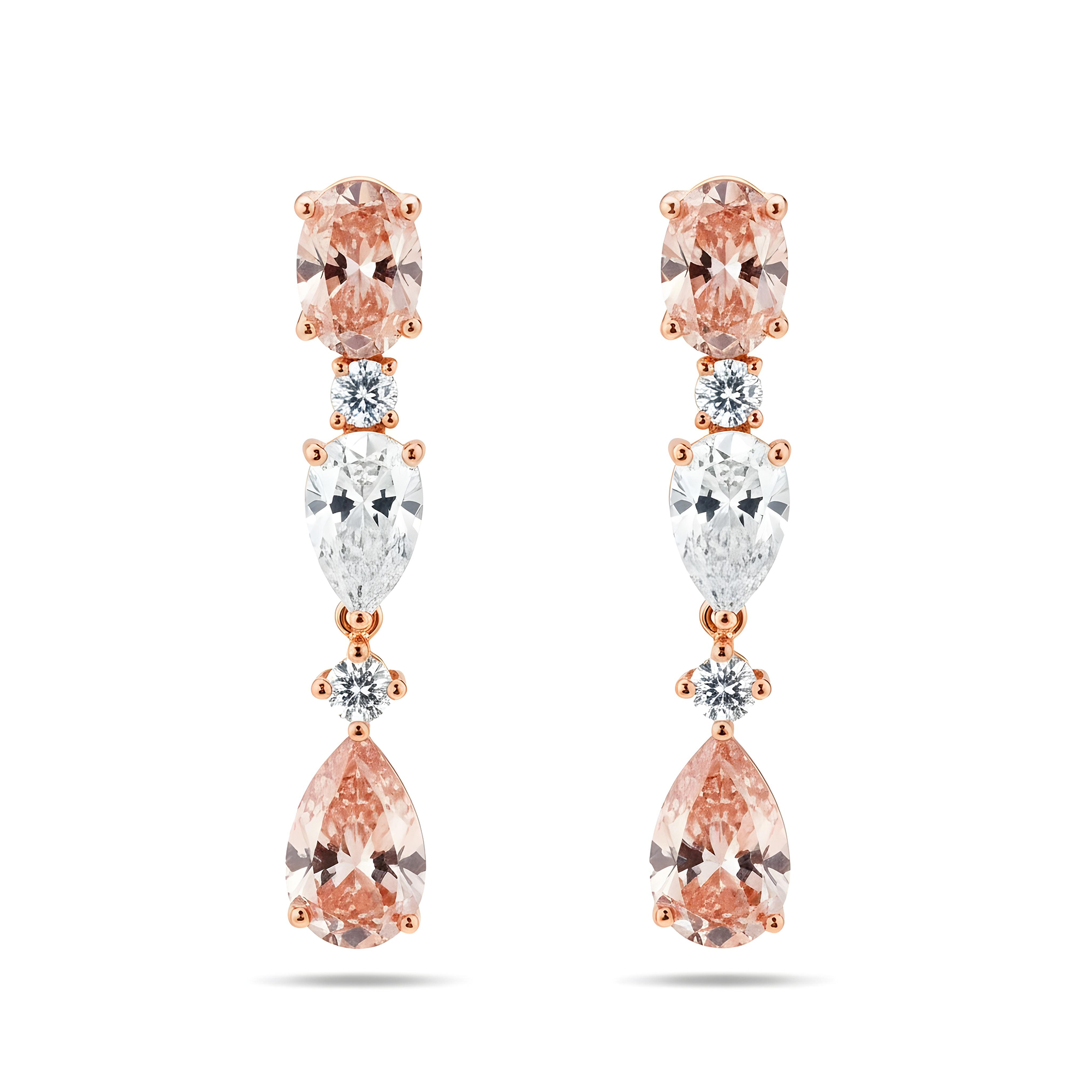 18K White Gold Three Teir Pink Diamond Drop Earrings 7.43ctw