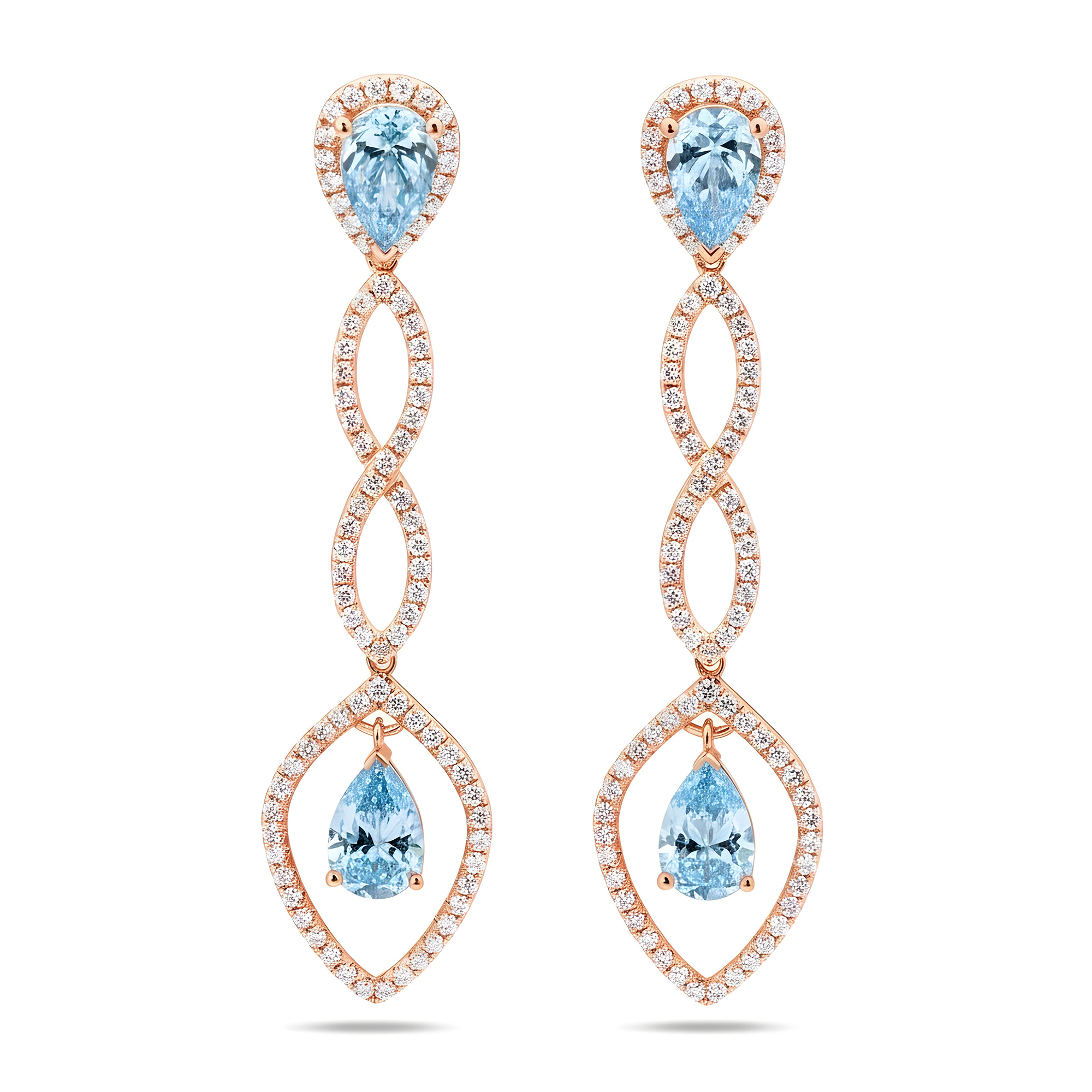 18K White Gold Pear Cut Fancy Vivid Blue Diamond Drop Earrings 5.50ctw