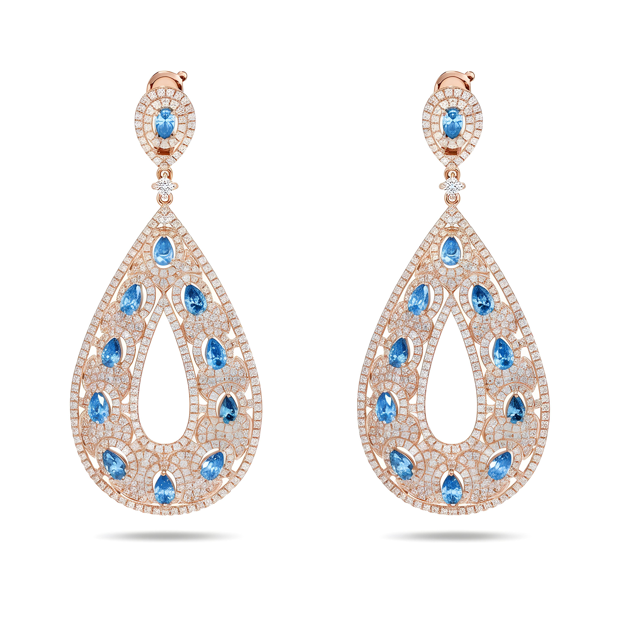18K White Gold Blue Diamond Raindrop Earrings 12.25ctw
