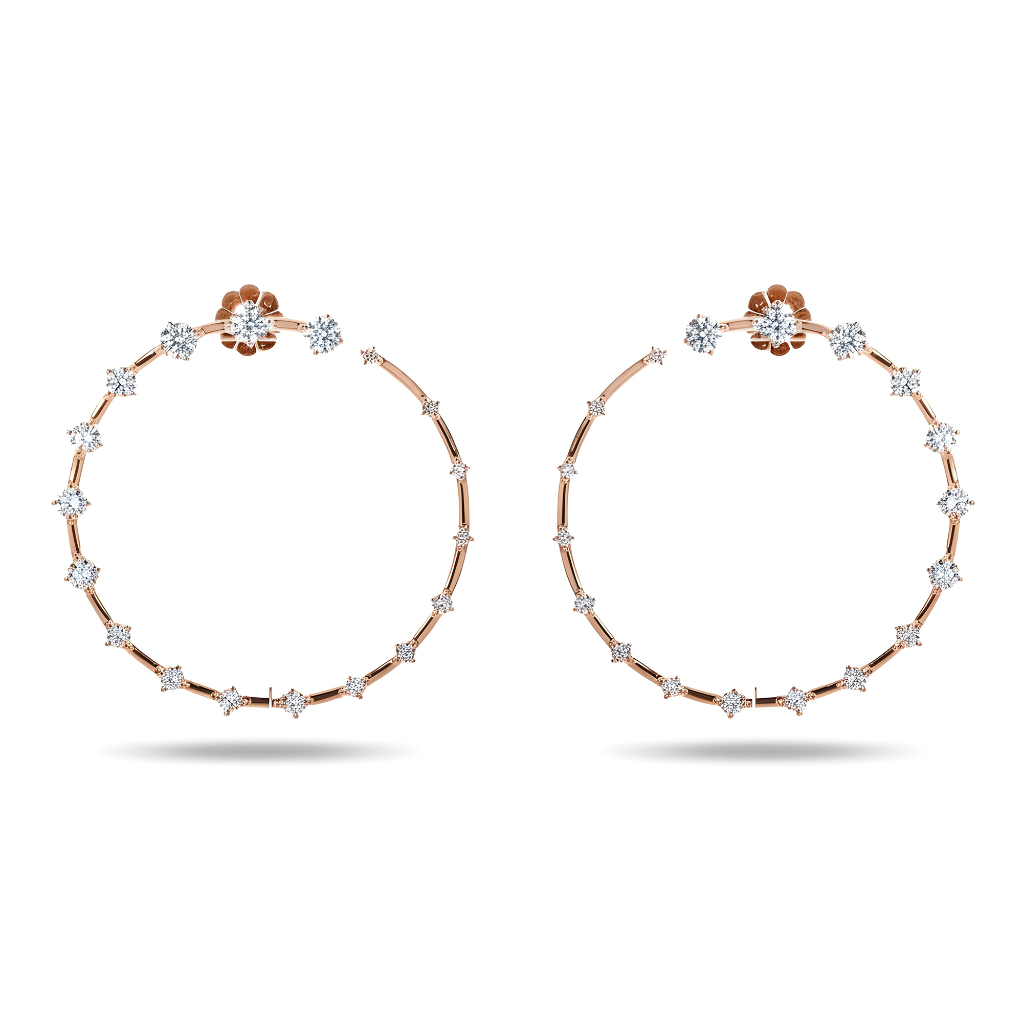 14K White Gold Front Facing Diamond Droplet Hoop Earrings 2.76ctw