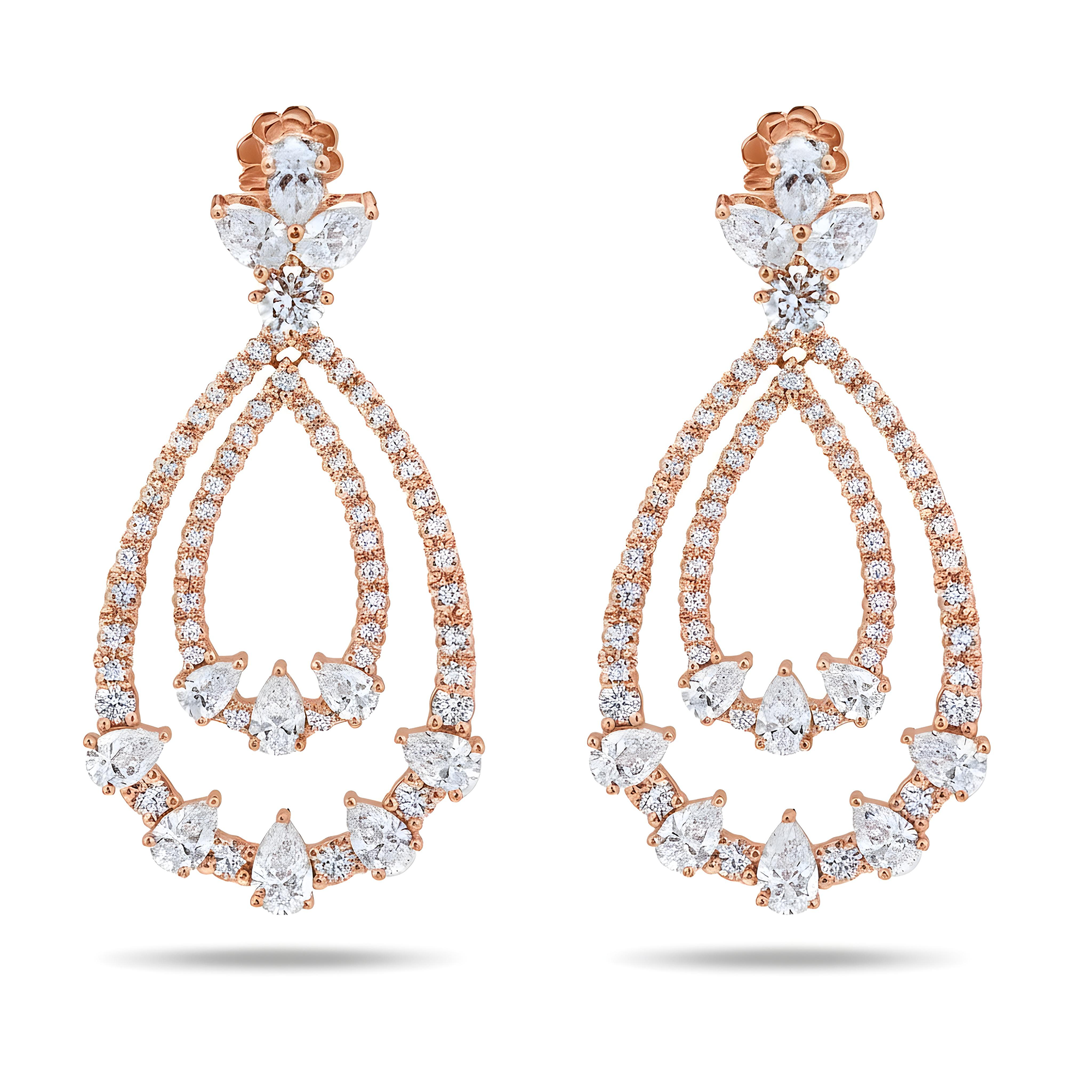18K White Gold Double Teardrop Pear & Round Cut Diamond Earrings 10.26ctw