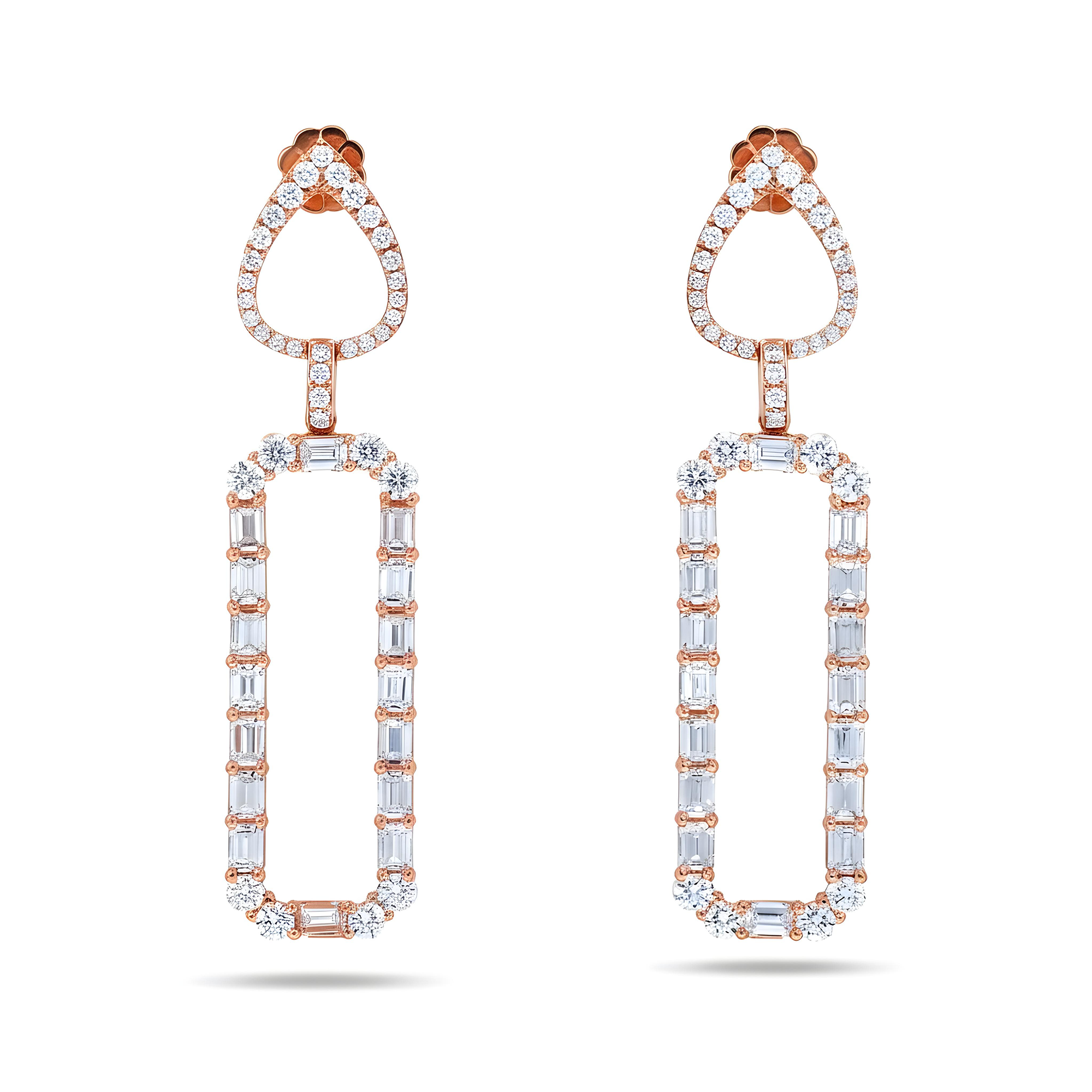 18K White Gold Emerald Rectangular Diamond Drop Earrings 9.18ctw