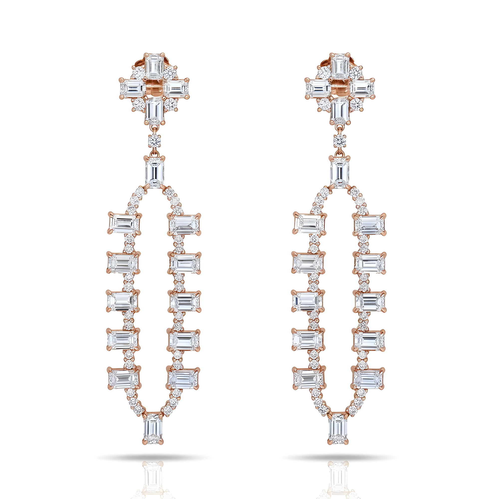 18K White Gold Emerald Cut Diamond Geometric Drop Earrings 9.51ct
