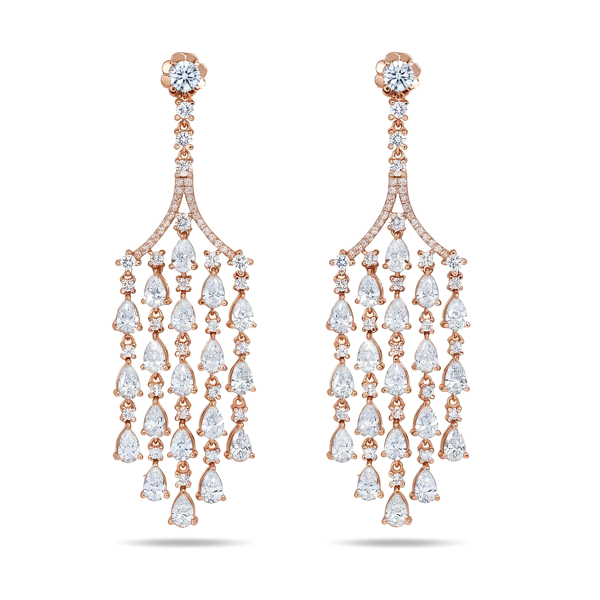 18K White Gold Pear Cut Diamond Chandelier Drop Earrings 10.50ctw