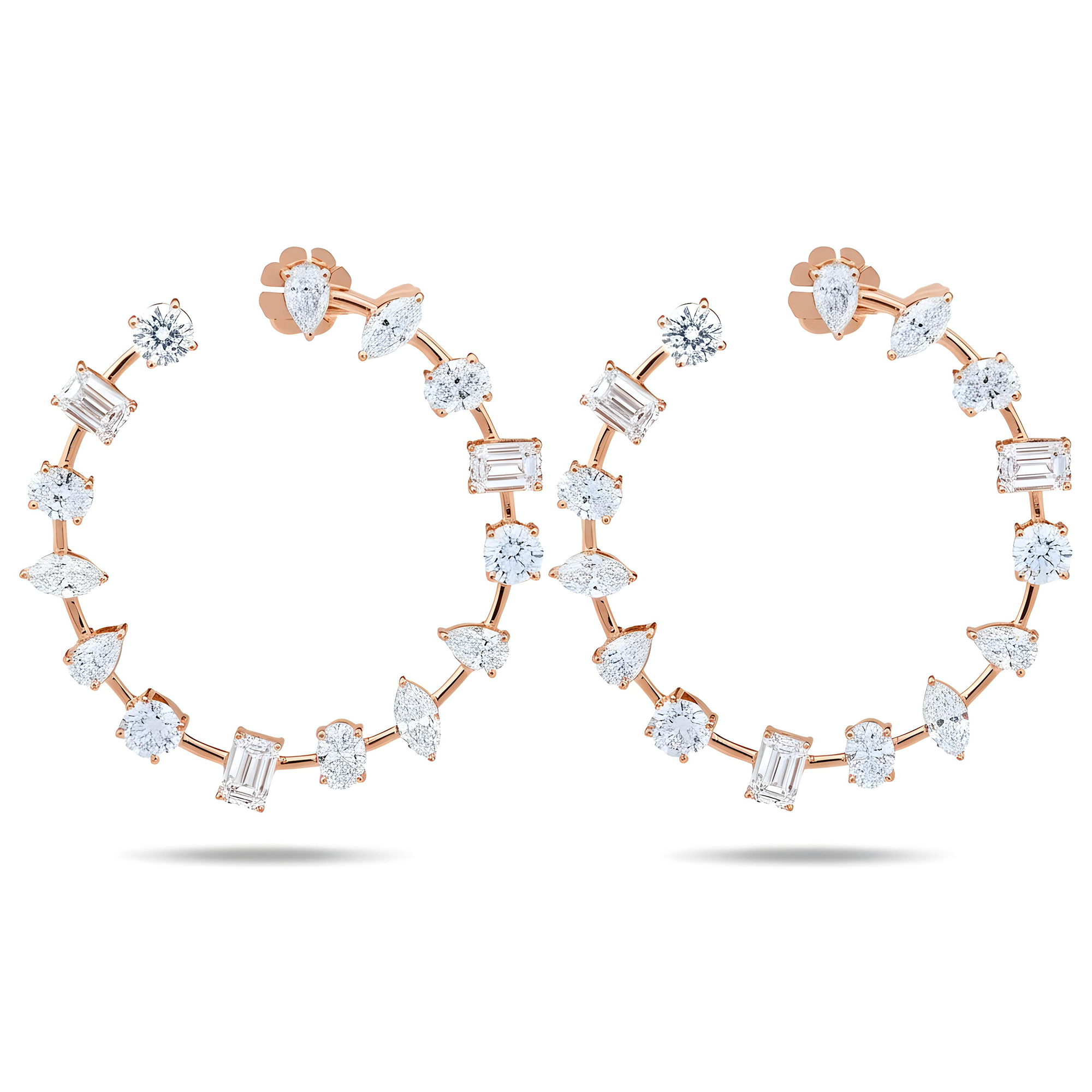 14K White Gold Multi-Cut Satellite Diamond Hoops 9.58ctw