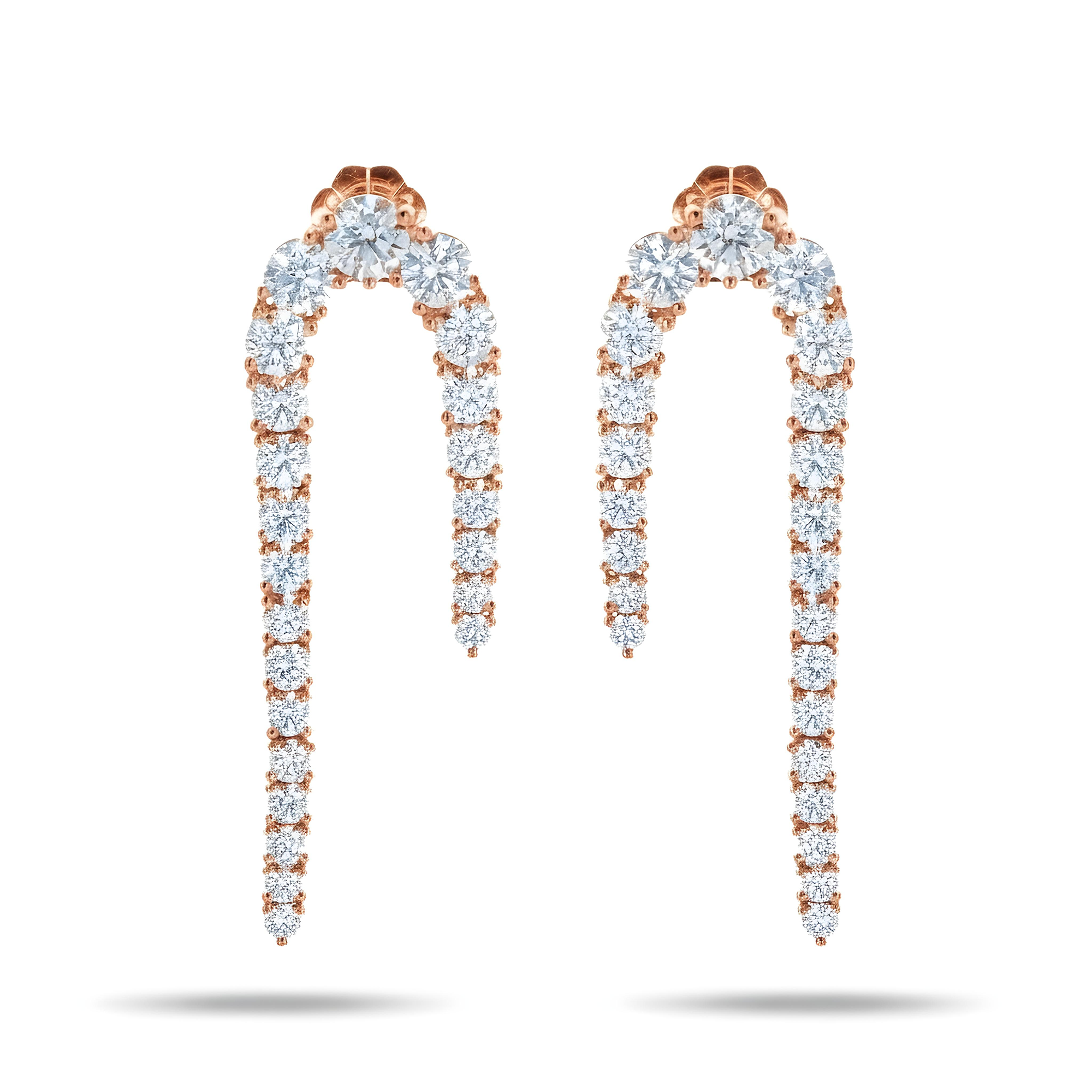 14K White Gold Curved Round Diamond Drop Earrings 5.05ctw