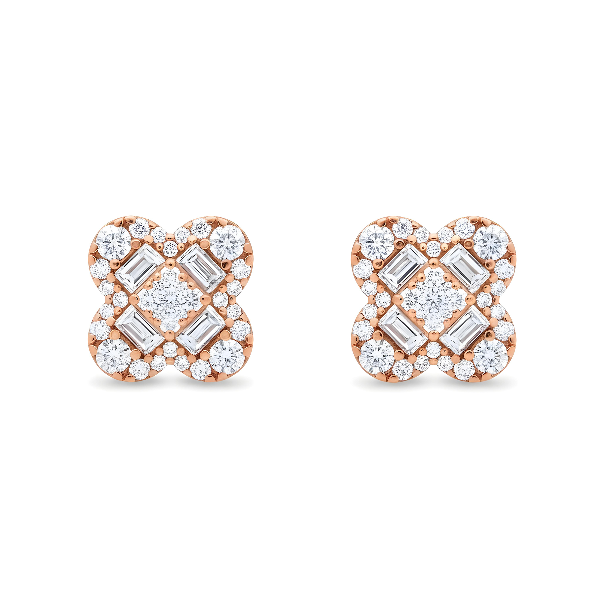 14K White Gold Emerald & Round Diamond Clover Stud Earrings 1.44ctw