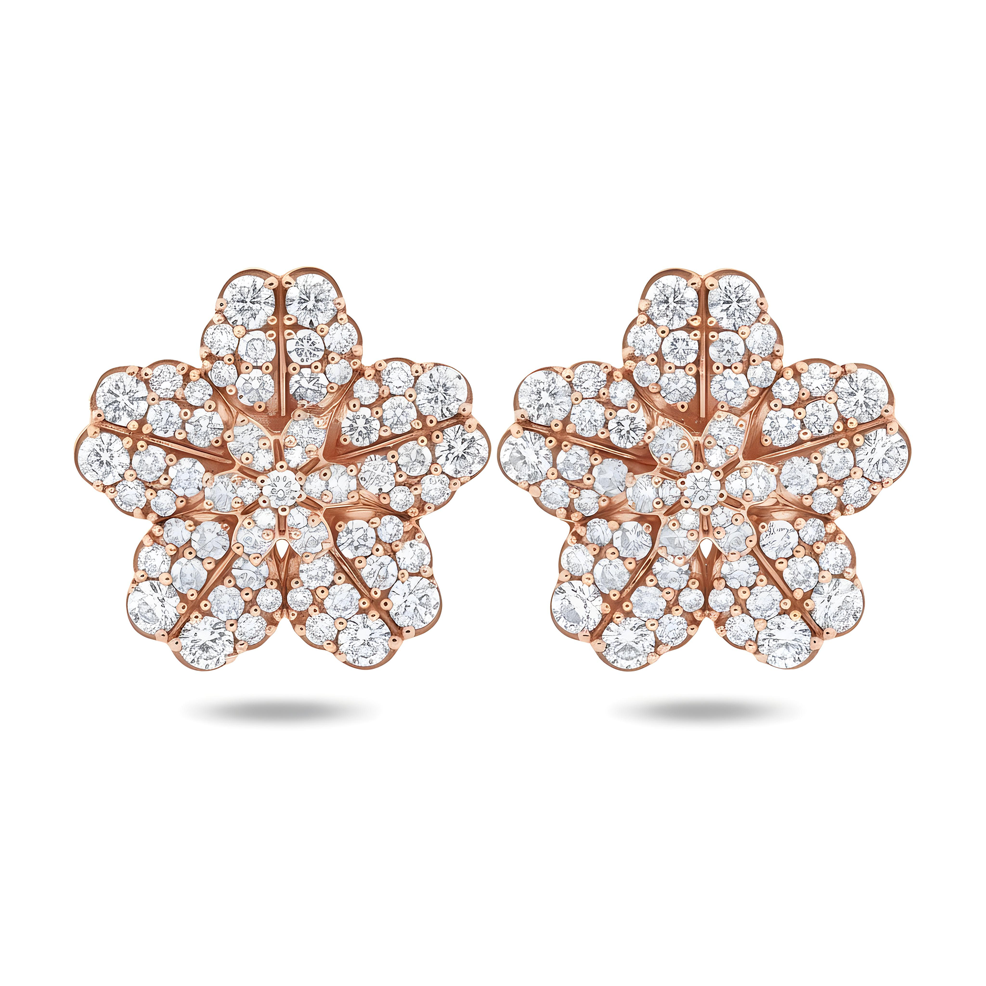 14K White Gold Round Diamond Flower Studs 4.90ctw