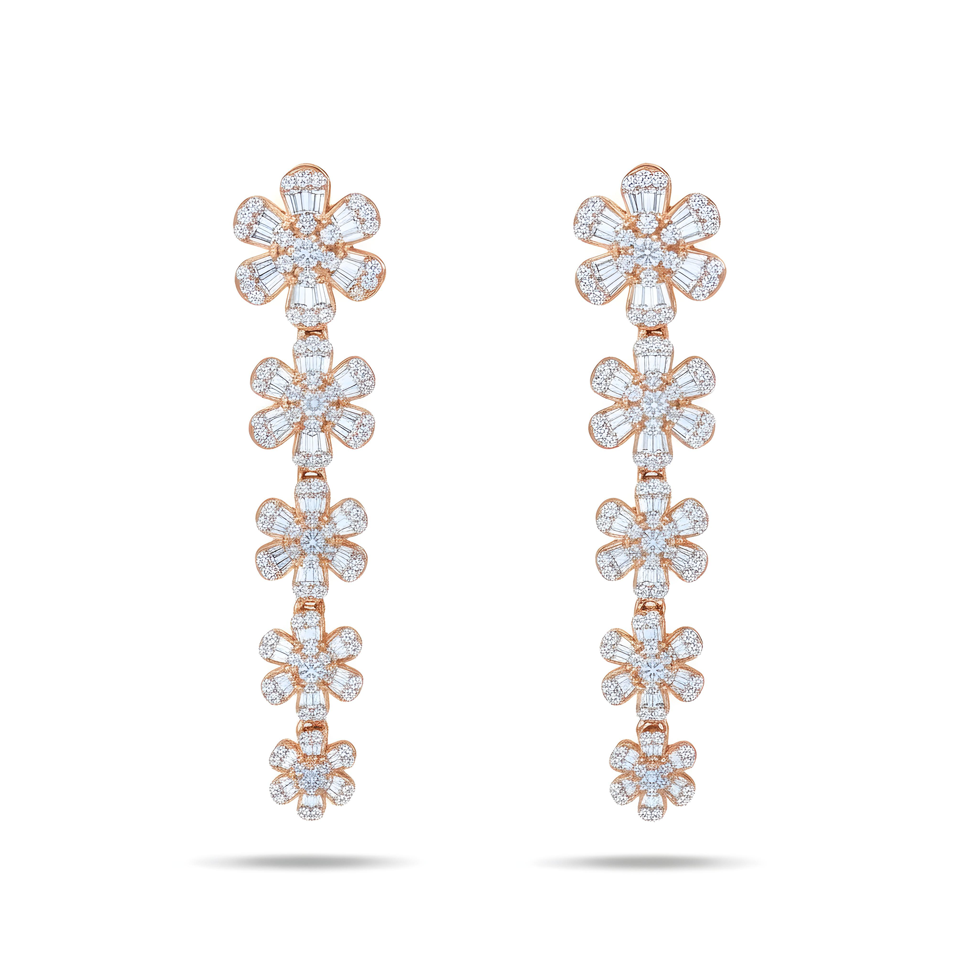 14K White Gold Diamond Flower Vine Drop Earrings 2.47ctw