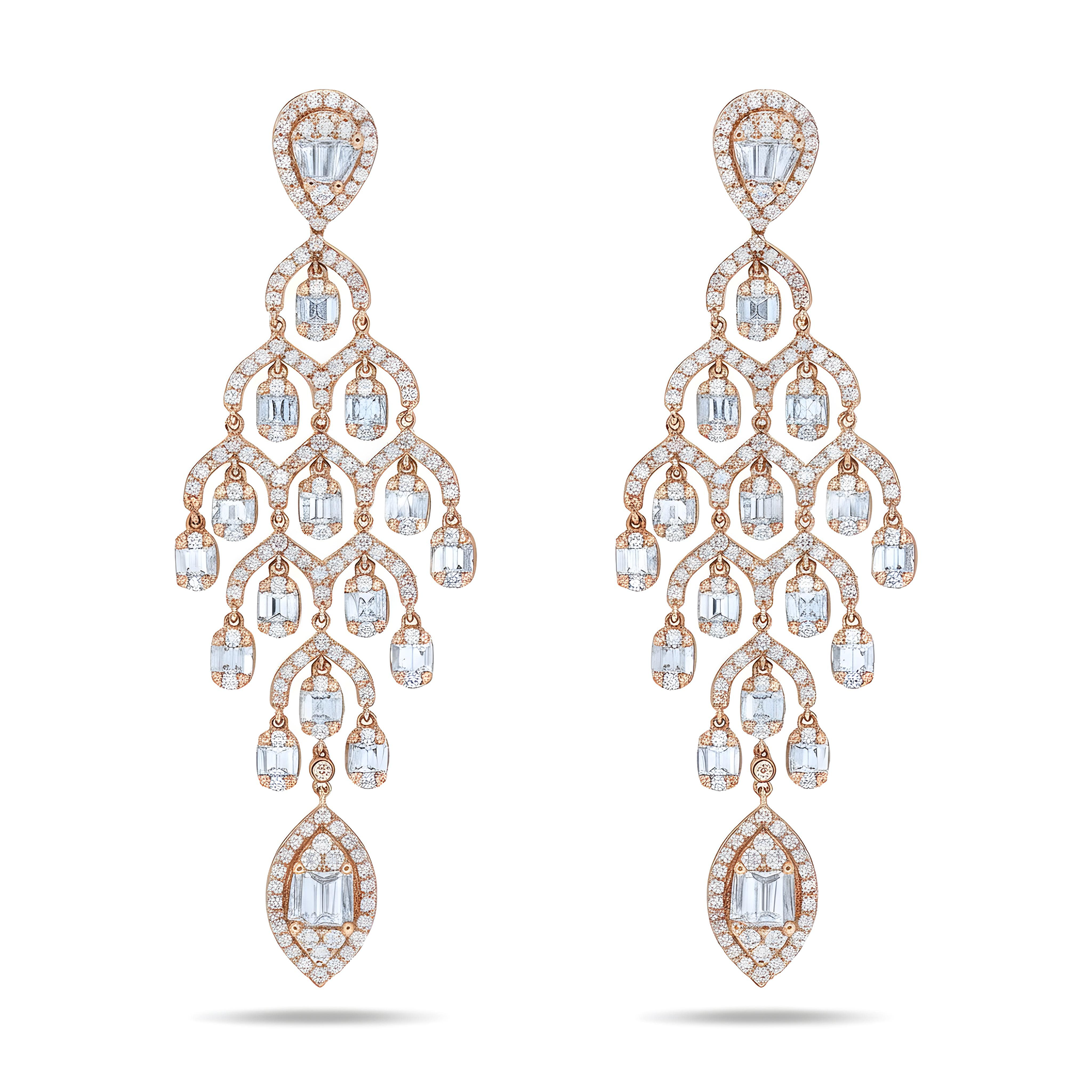 14K White Gold Diamond Chandelier Drop Earrings 4.97ctw