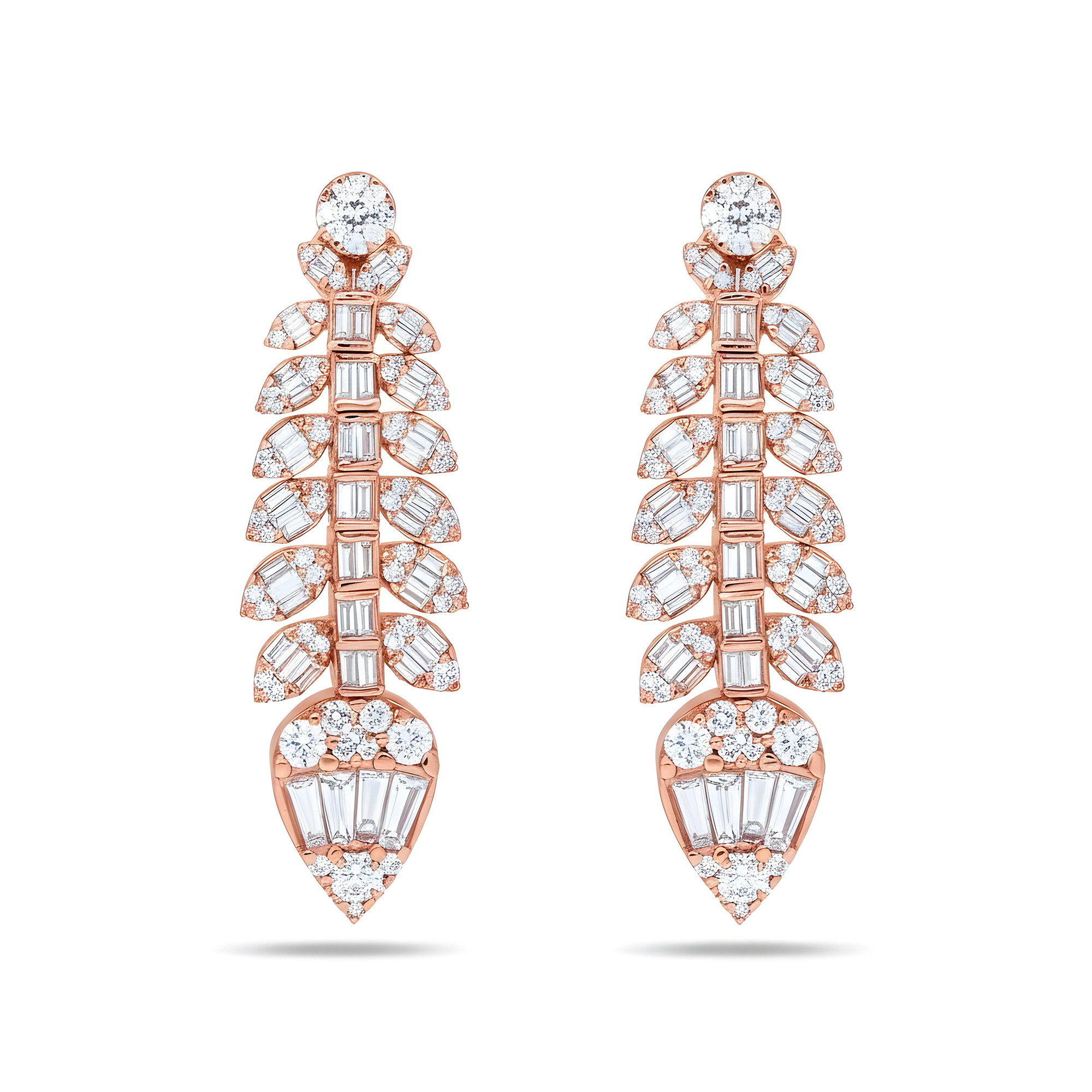 14K White Gold Petal Vine Diamond Drop Earrings 3.50ctw