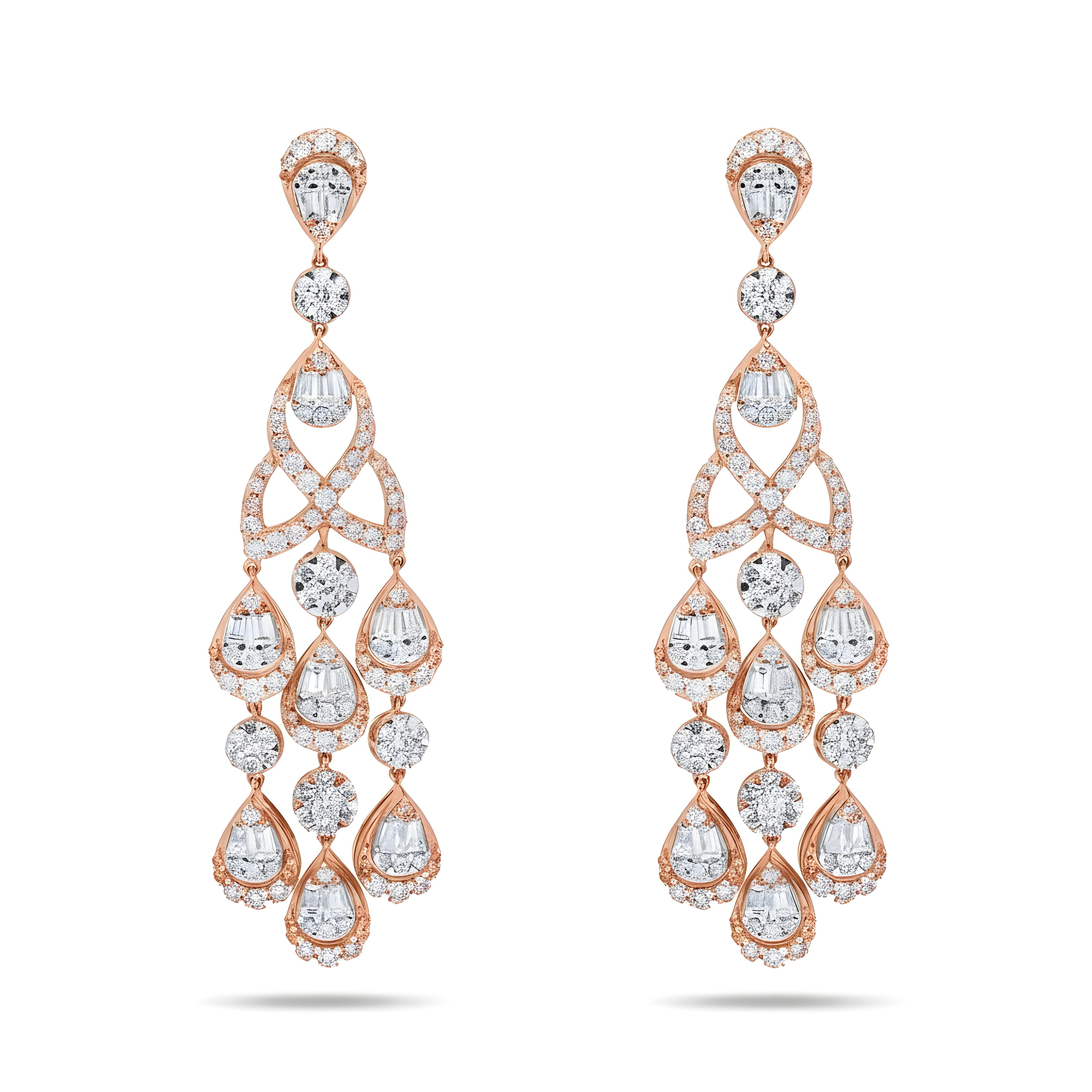 14K White Gold Antique Style Diamond Chandelier Earrings 5.51ctw