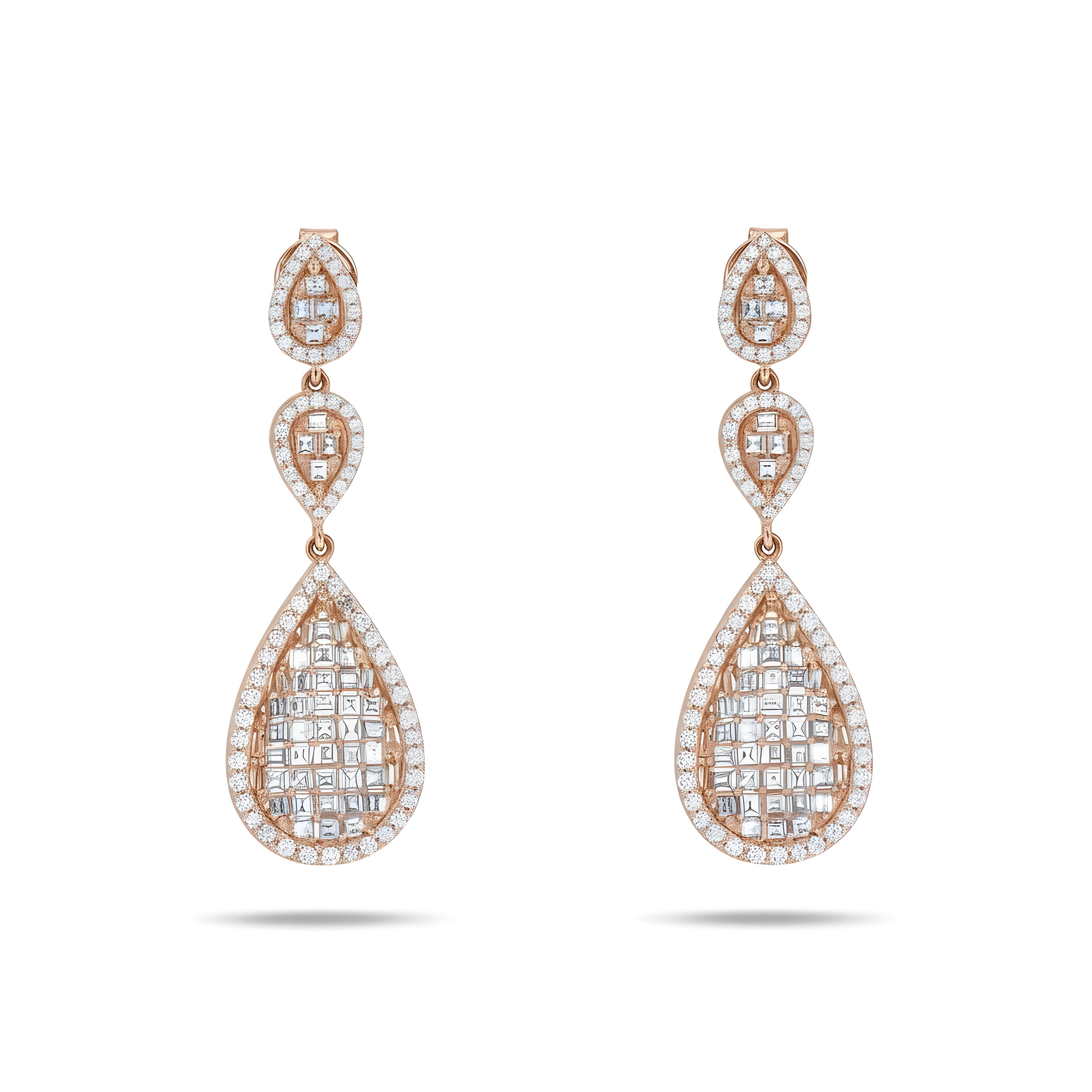 14K White Gold Asscher Cut Diamond Tier Drop Earrings 3.05ctw