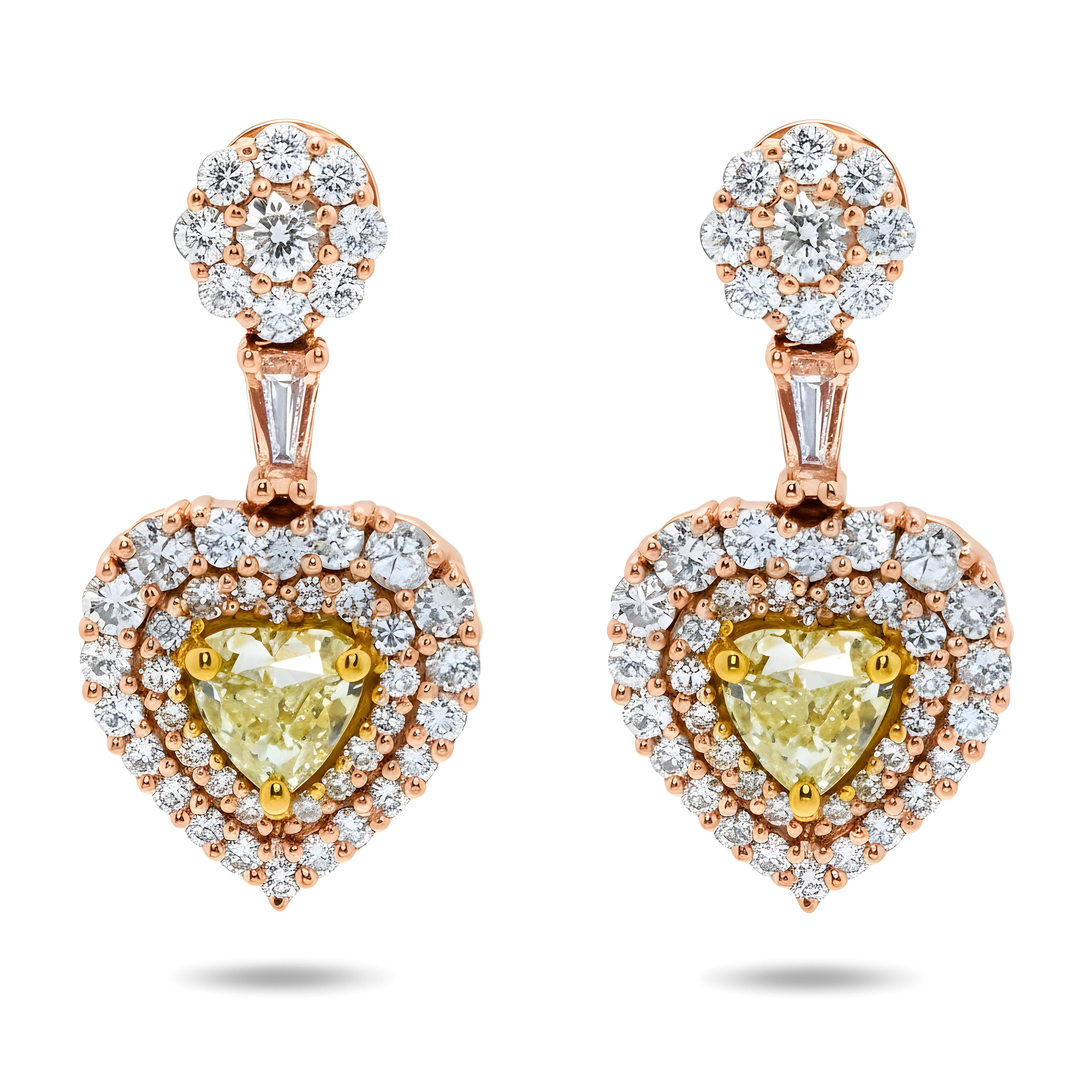 14K White Gold Heart Cut Canary Yellow Diamond 3.25ctw