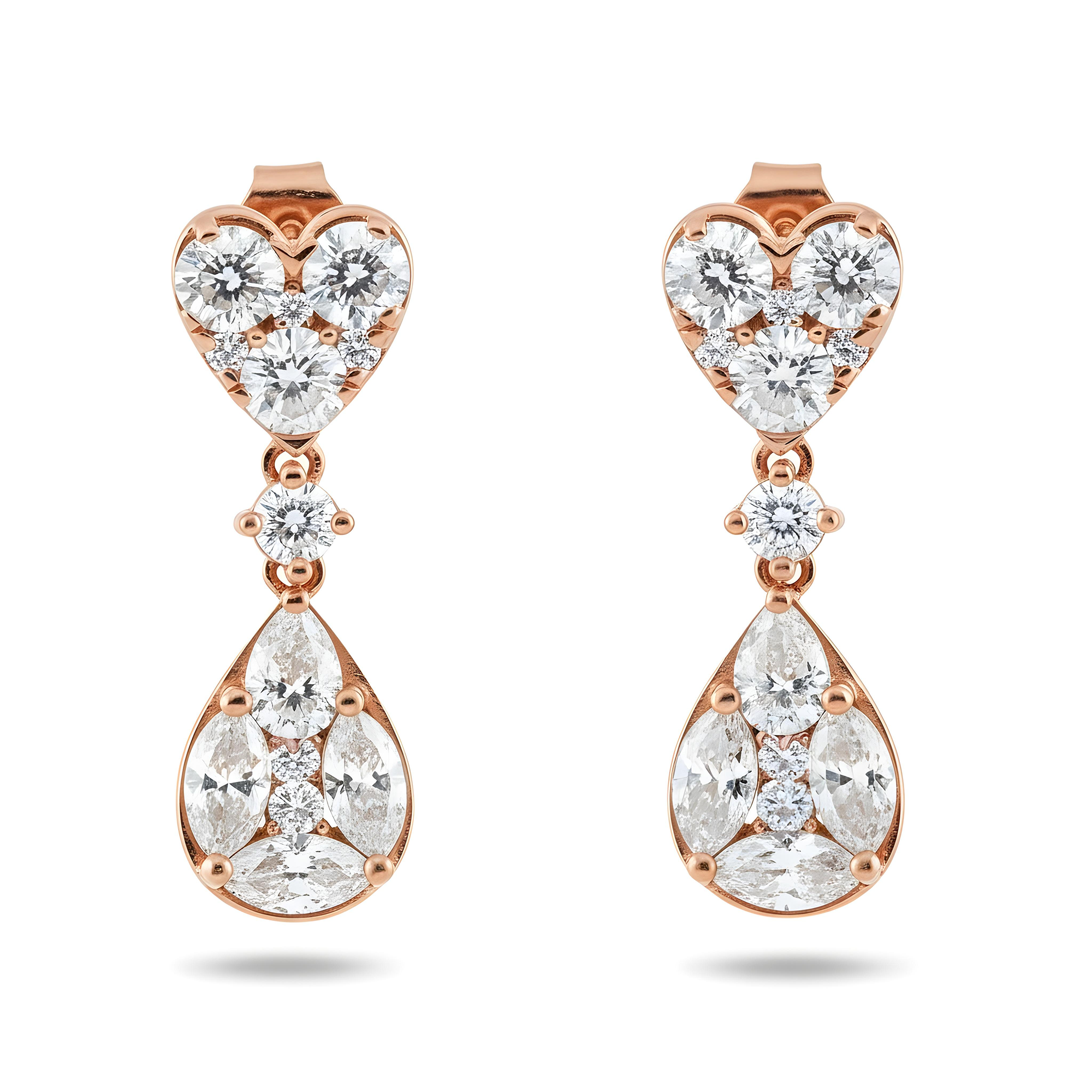 14K Yellow Gold Heart Shaped Tier Drop Earrings 1.62ct
