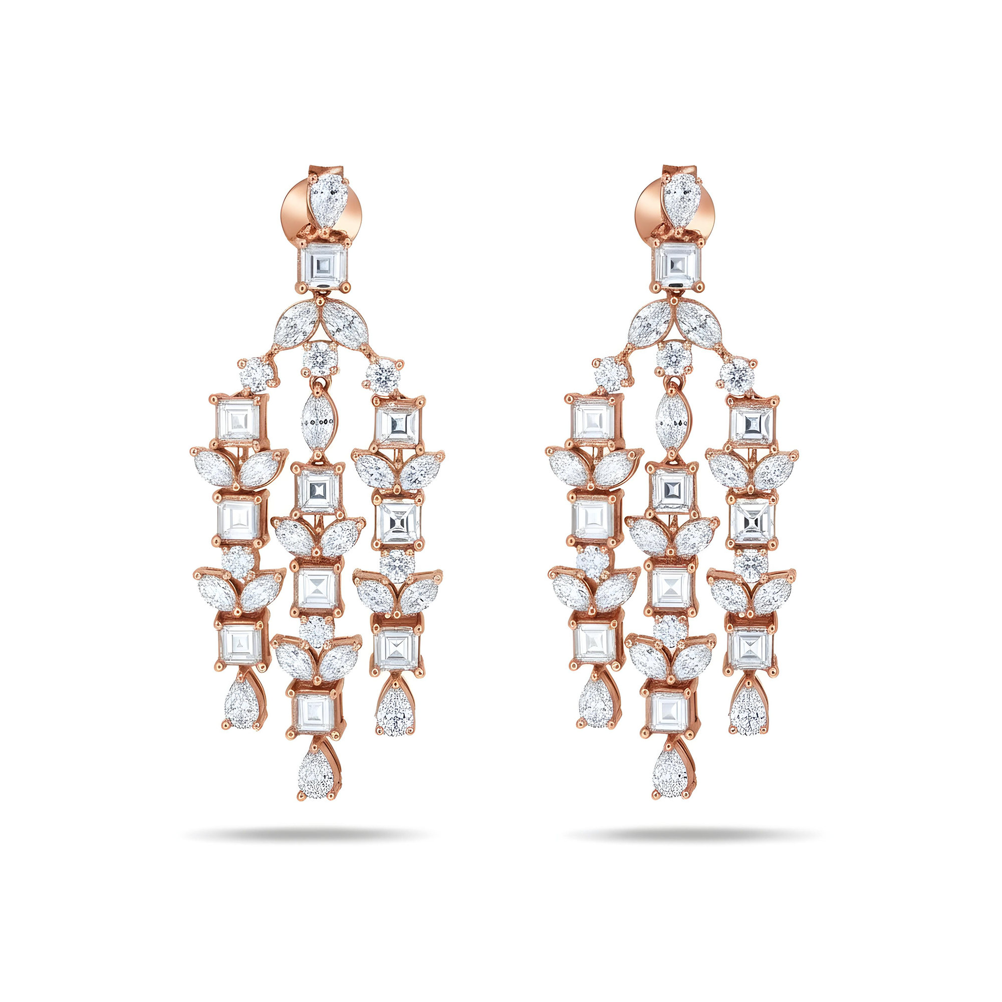 14K White Gold Asscher Cut Diamond Chandelier Earrings 8.46ctw