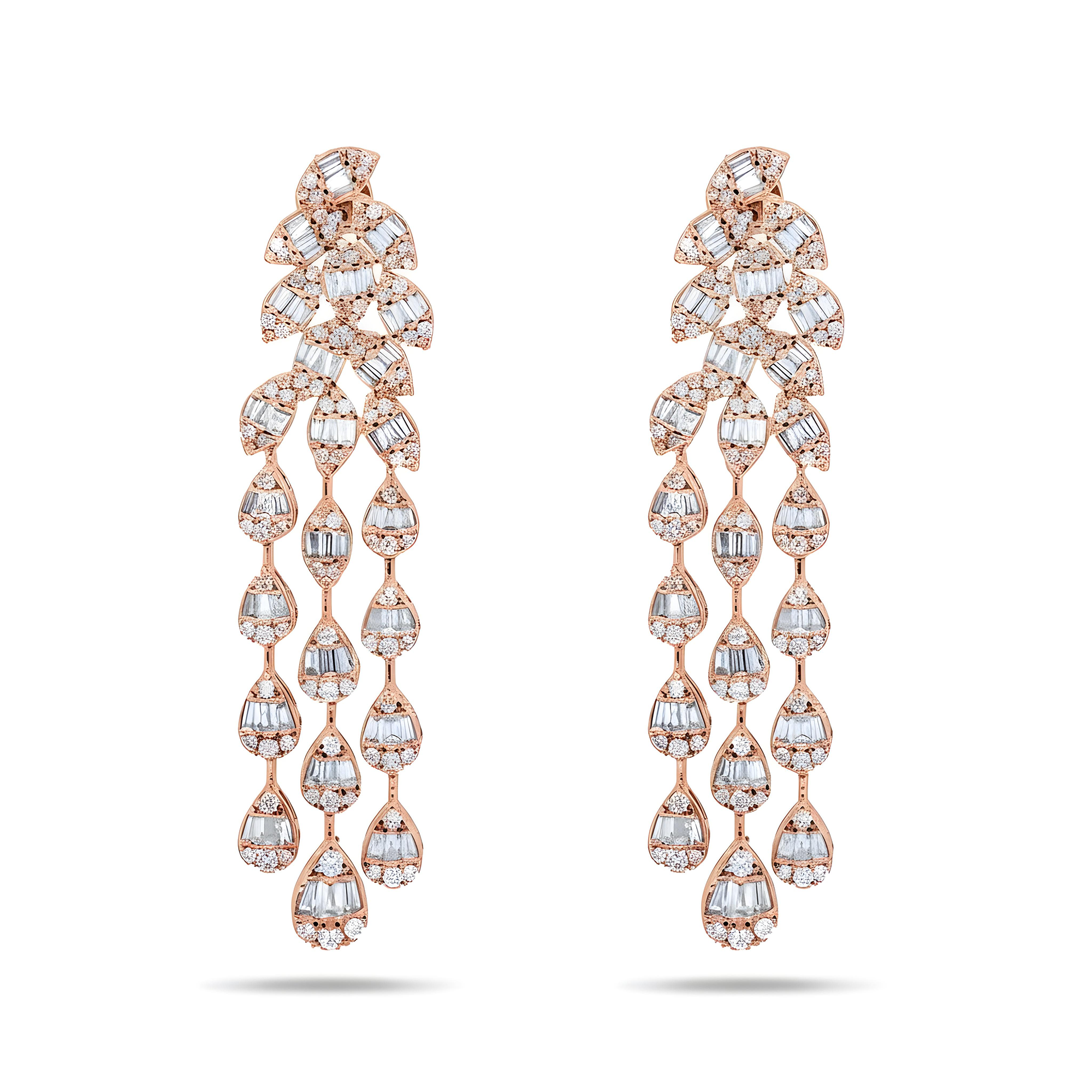 14K White Gold Three Tier Raindrop Diamond Earrings 4.97ctw