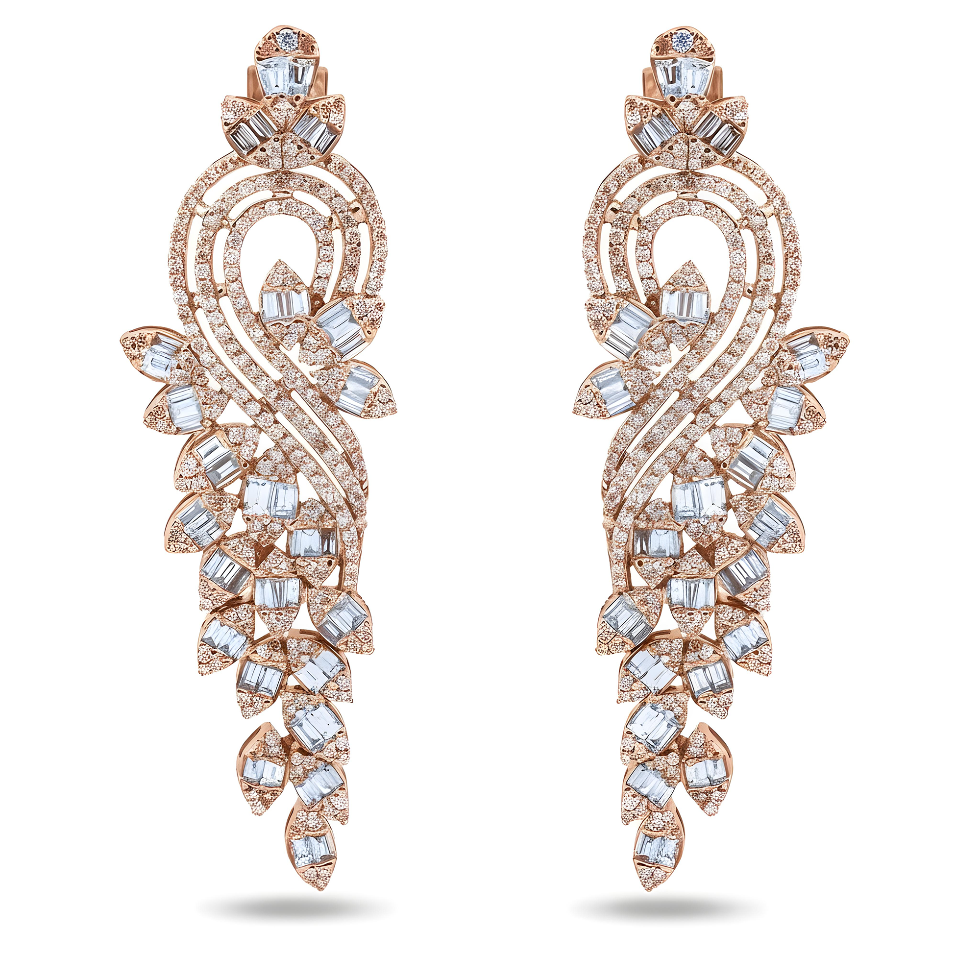 14K White Gold Serenading Swan Diamond Drop Earrings 5.30ctw