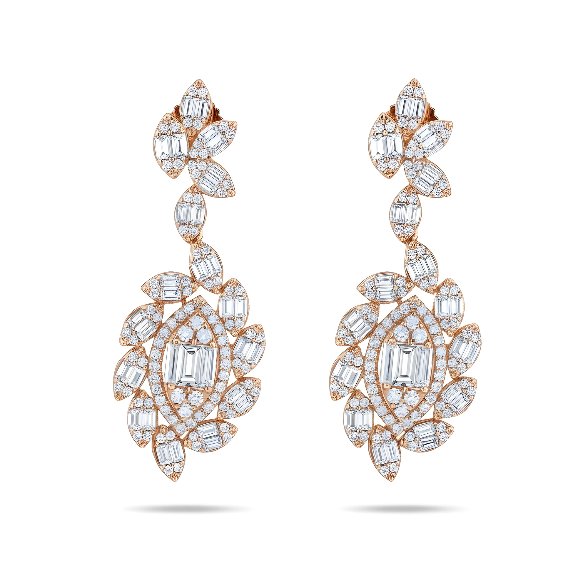 14K White Gold Detailed Diamond Drop Earrings 5.18ctw