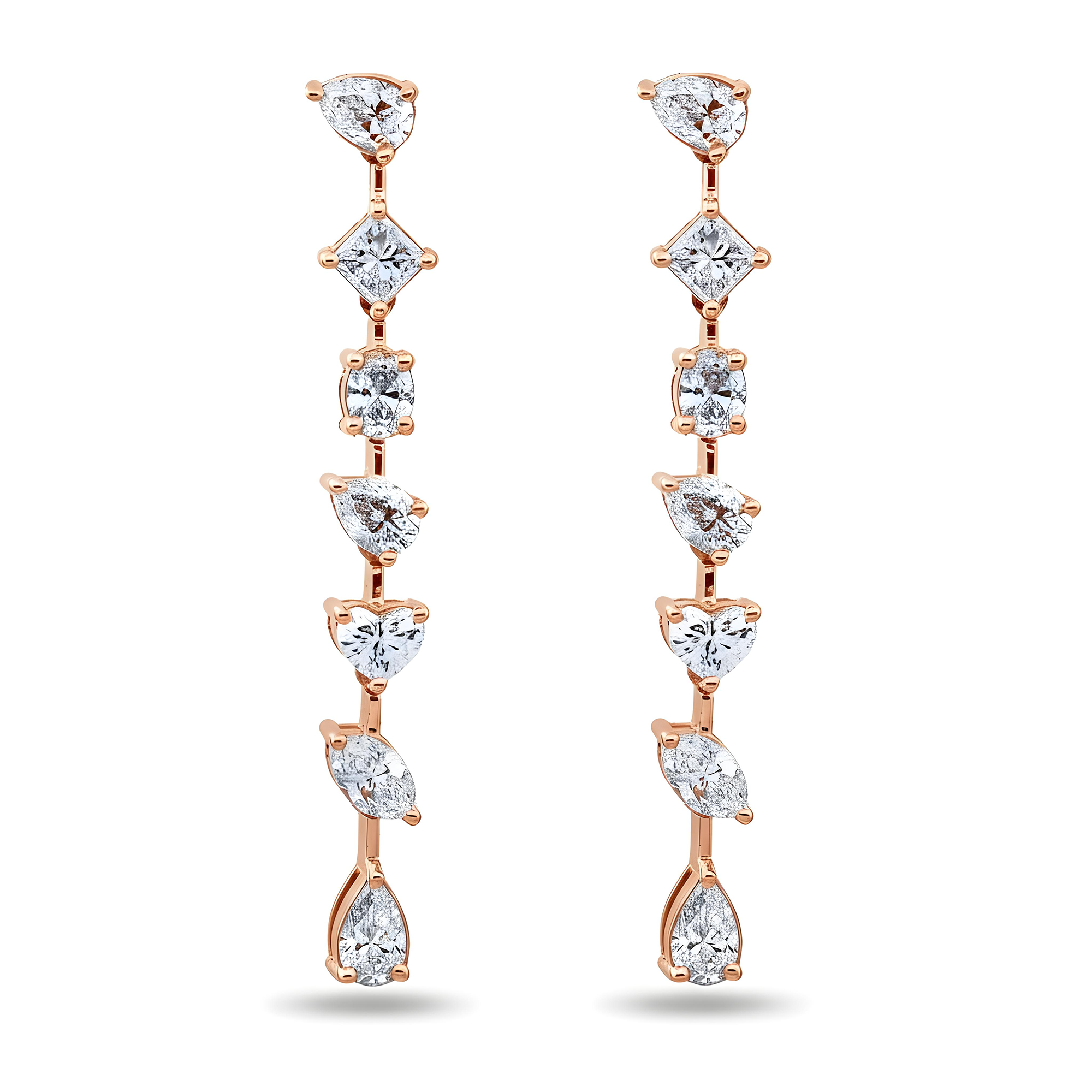 14K White Gold Multi Cut Satellite Diamond Drop Earrings 3.30ctw