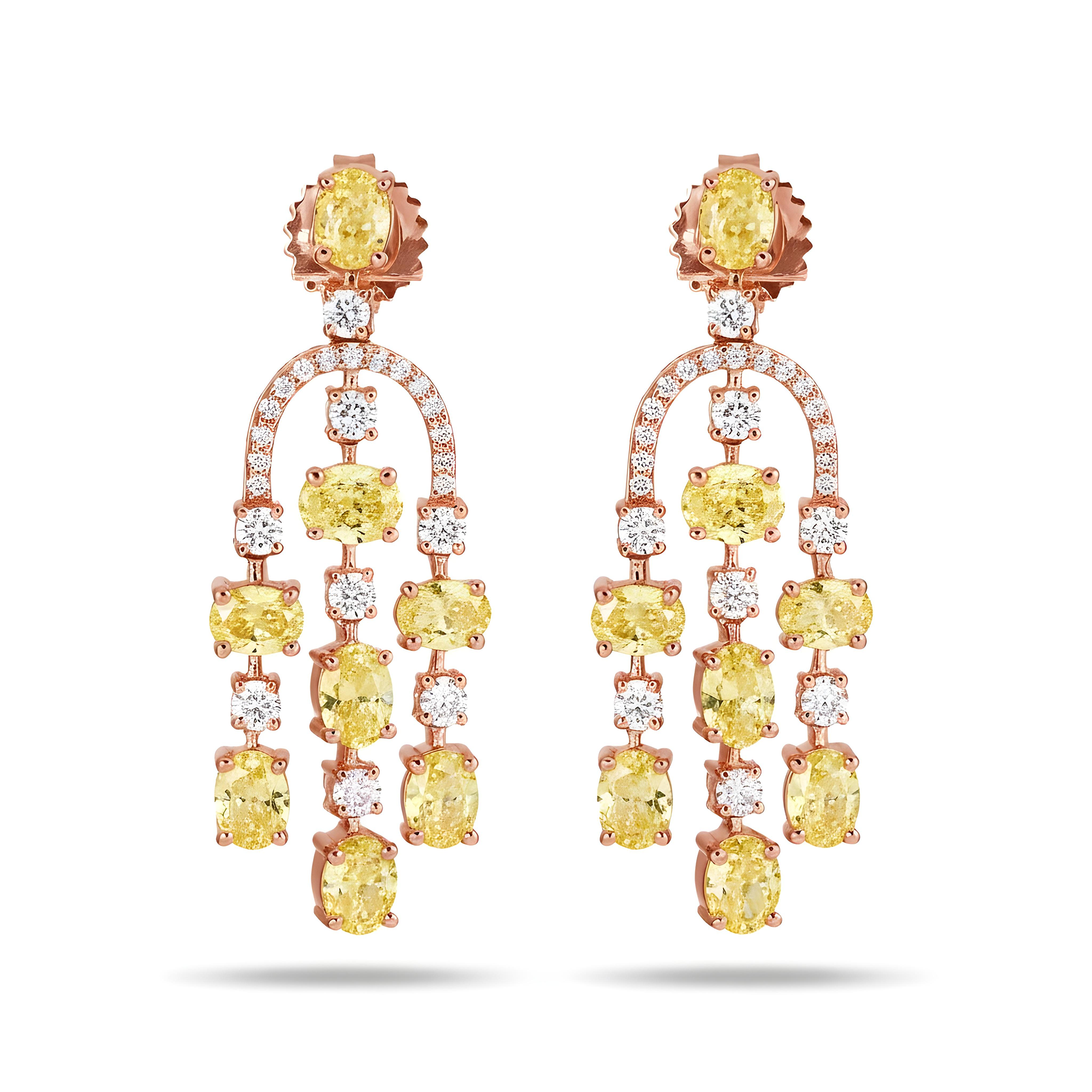 14K White Gold Canary Yellow Diamond Chandelier Drop Earrings 5.38ctw