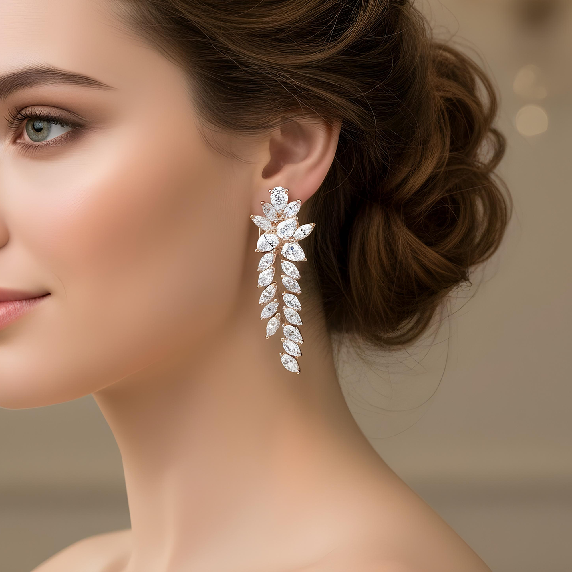 14K White Gold Pear & Marquise Cut Diamond Drop Earrings 2.96ctw