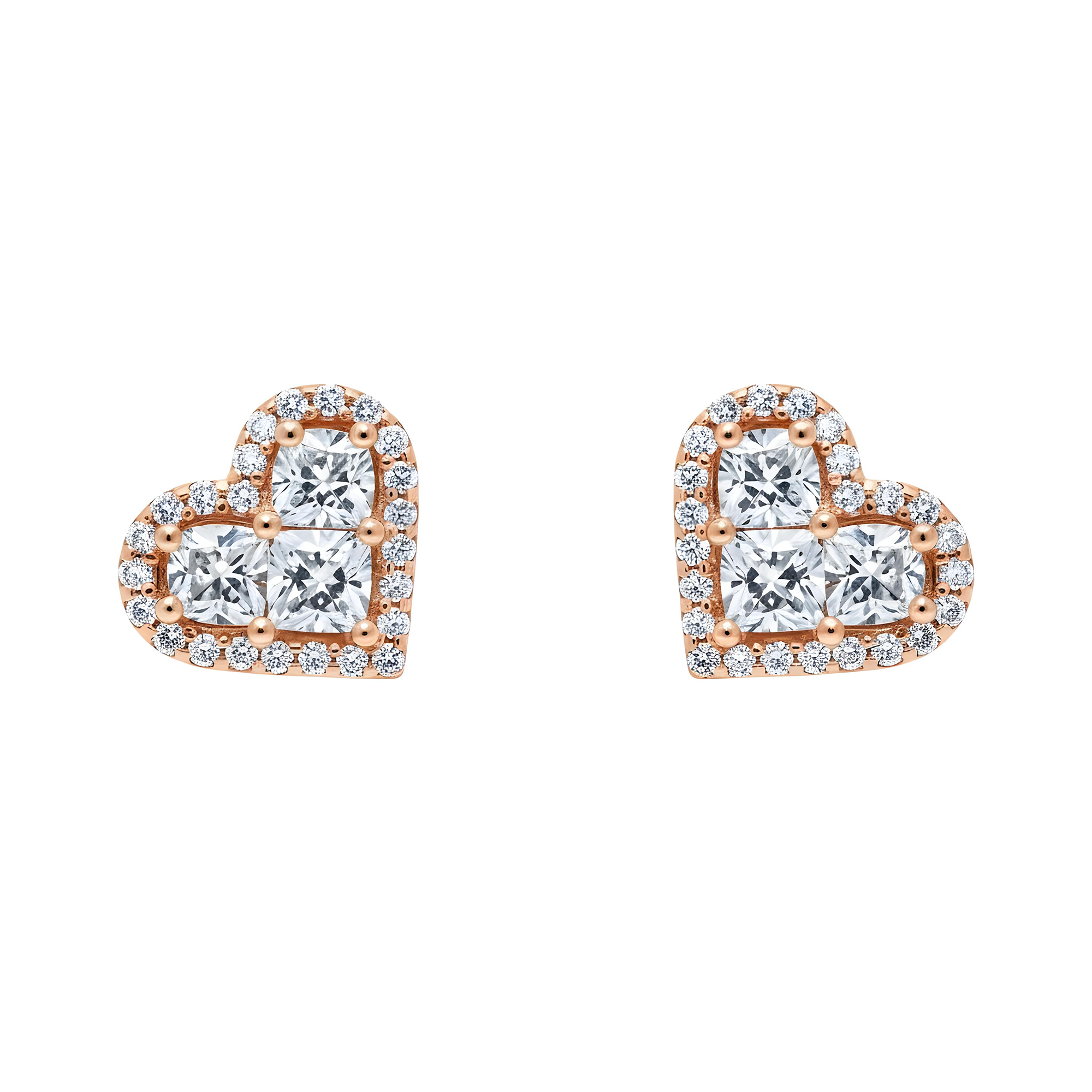 14K White Gold Baguette & Round Diamond Heart Stud Earrings 1.40ctw