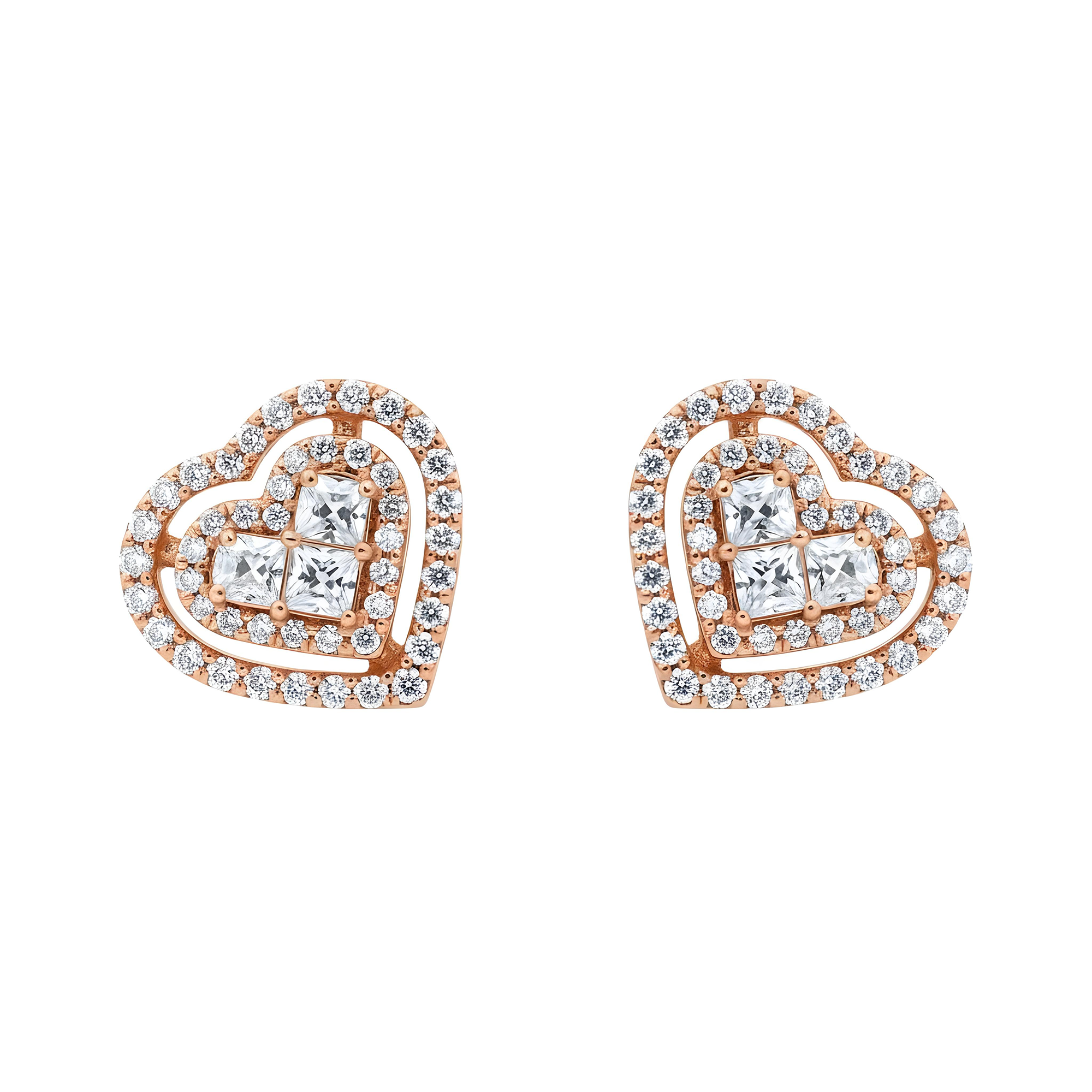 14K White Gold Princess Cut Heart Diamond Earrings 1.04ctw