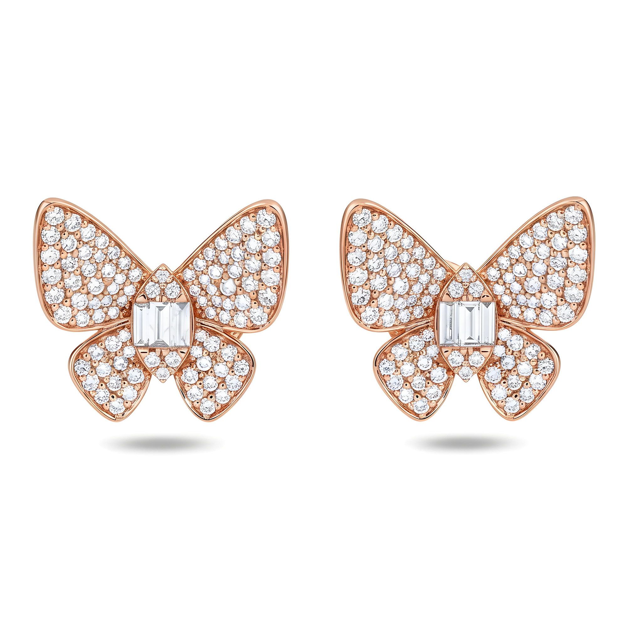 14K White Gold Round & Emerald Diamond Butterfly Stud Earrings 2.94ctw