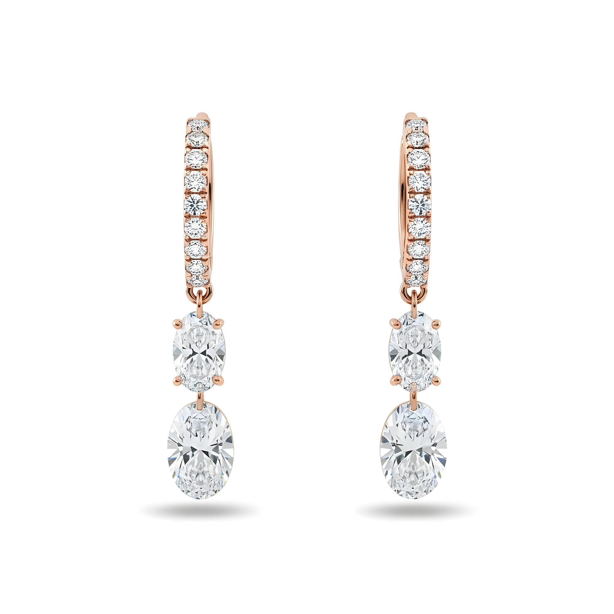 14K Yellow Gold Oval & Pear Cut Diamond Huggie Drop Earrings 2.67ctw