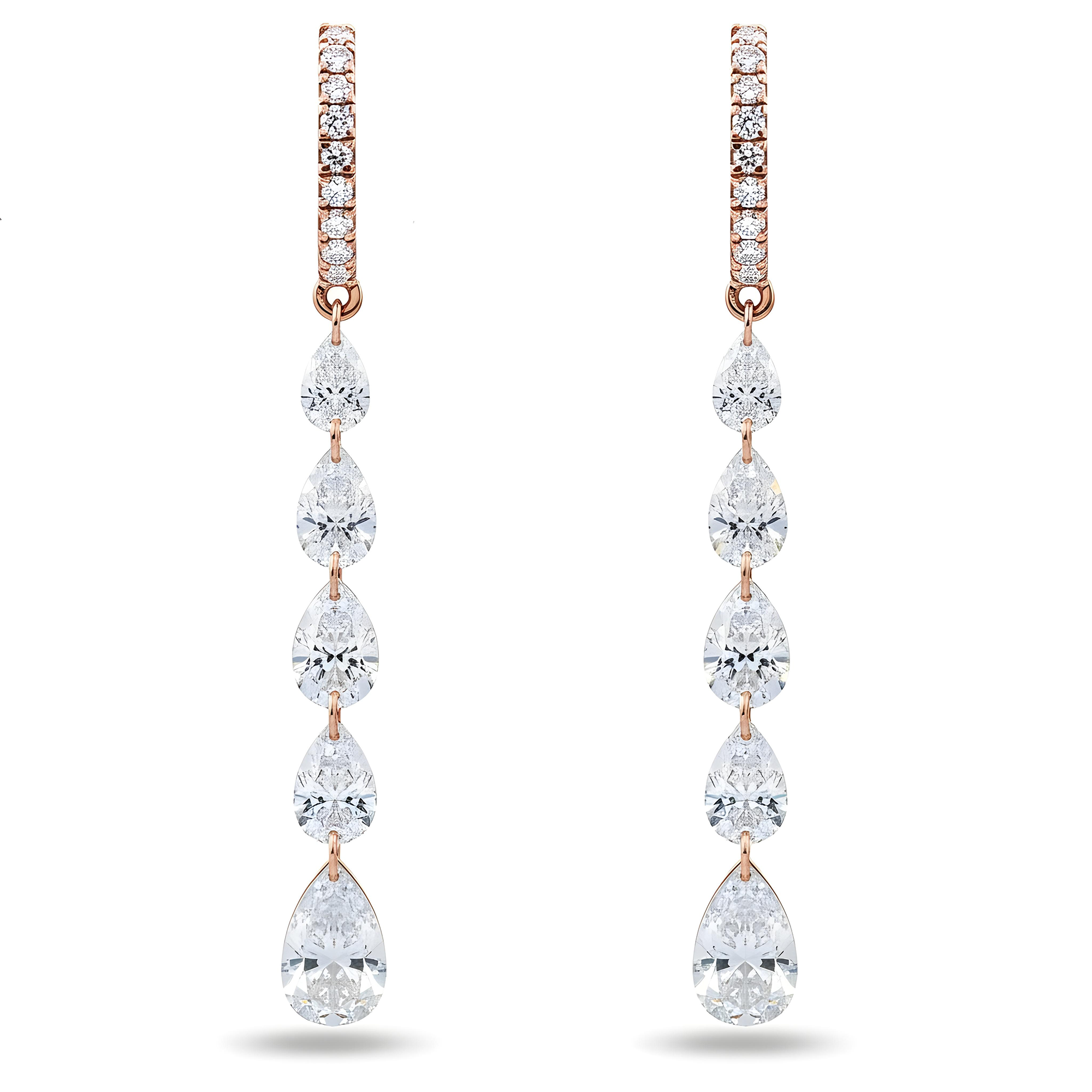 14K Yellow Gold Pear Cut Diamond Huggie Drop Earrings 4.66ctw