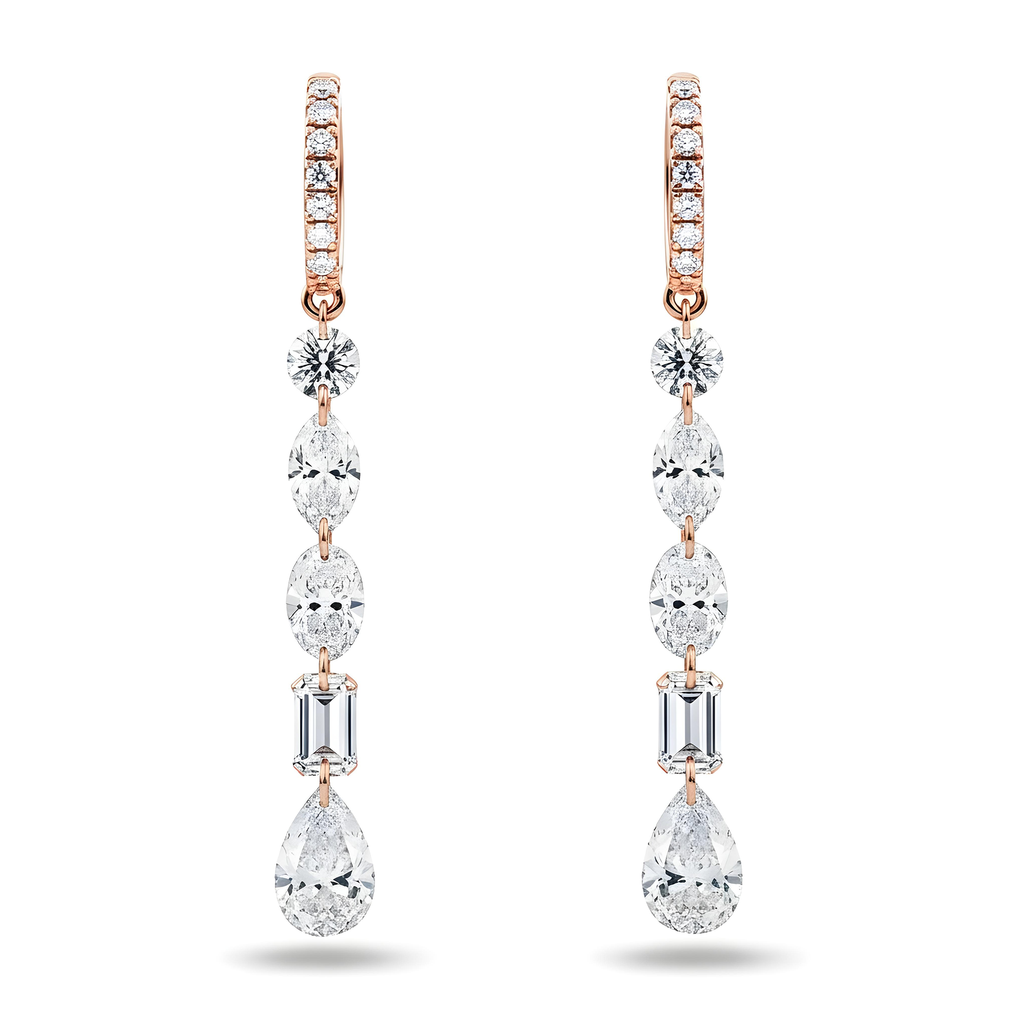 14K Yellow Gold Multi Cut Diamond Huggie Drop Earrings 4.72ctw