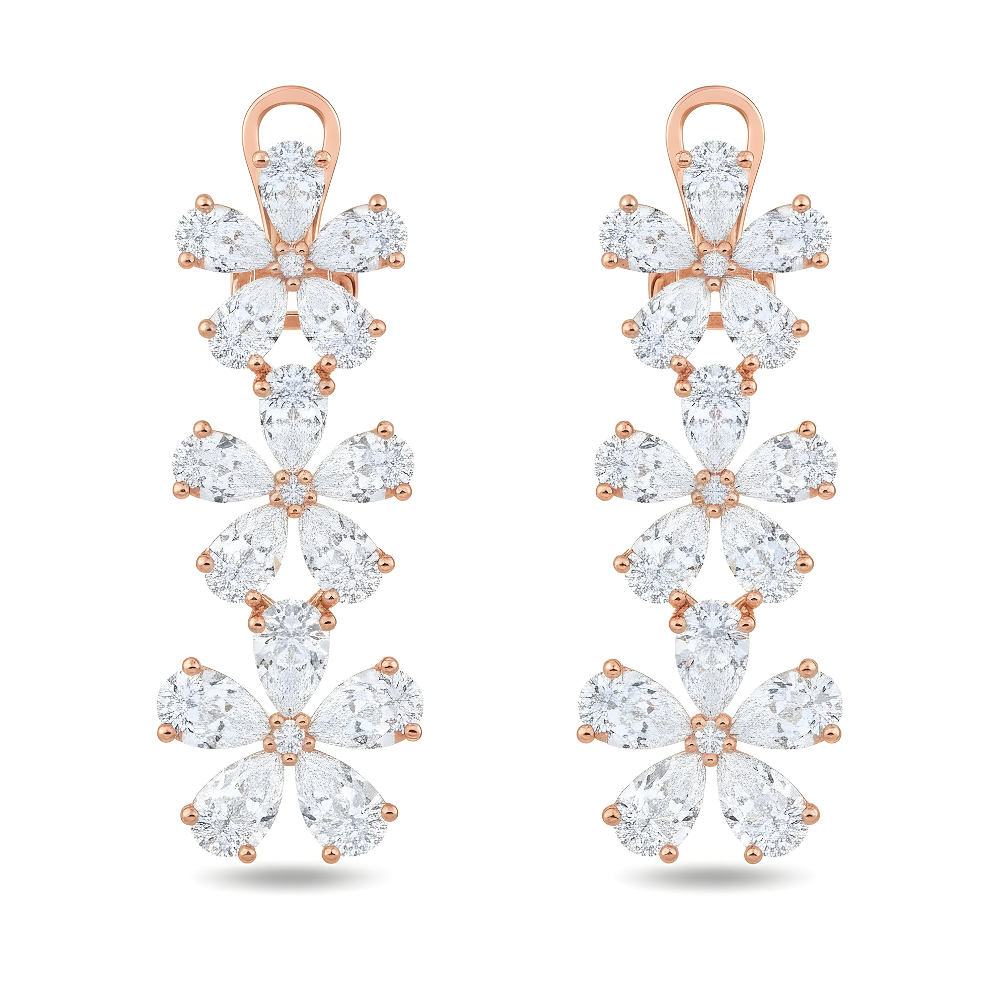 14K White Gold Pear Cut Diamond Flower Drop Earrings 12.79ct
