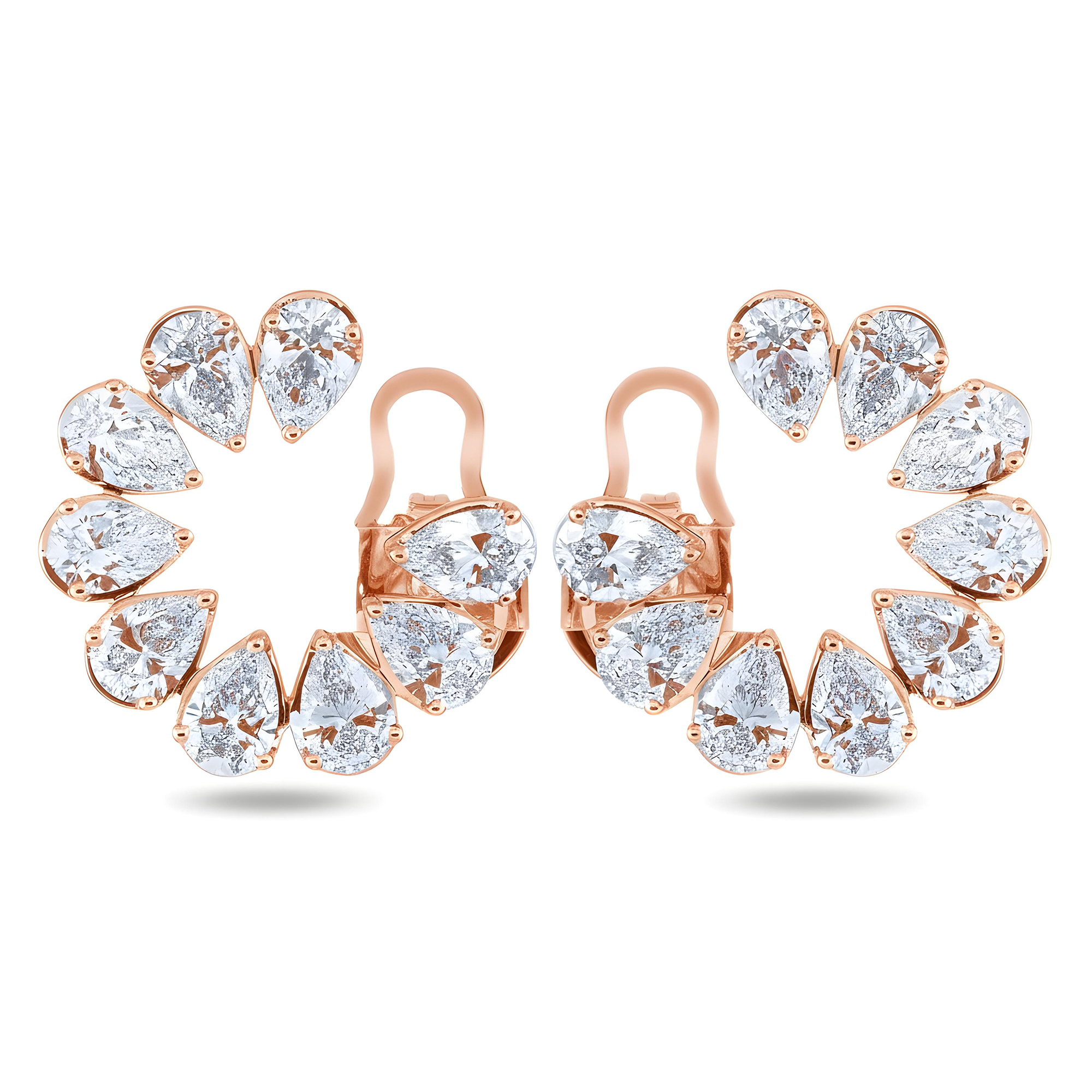 14K White Gold Pear Cut Diamond Open Hoop Earrings 8.23ctw