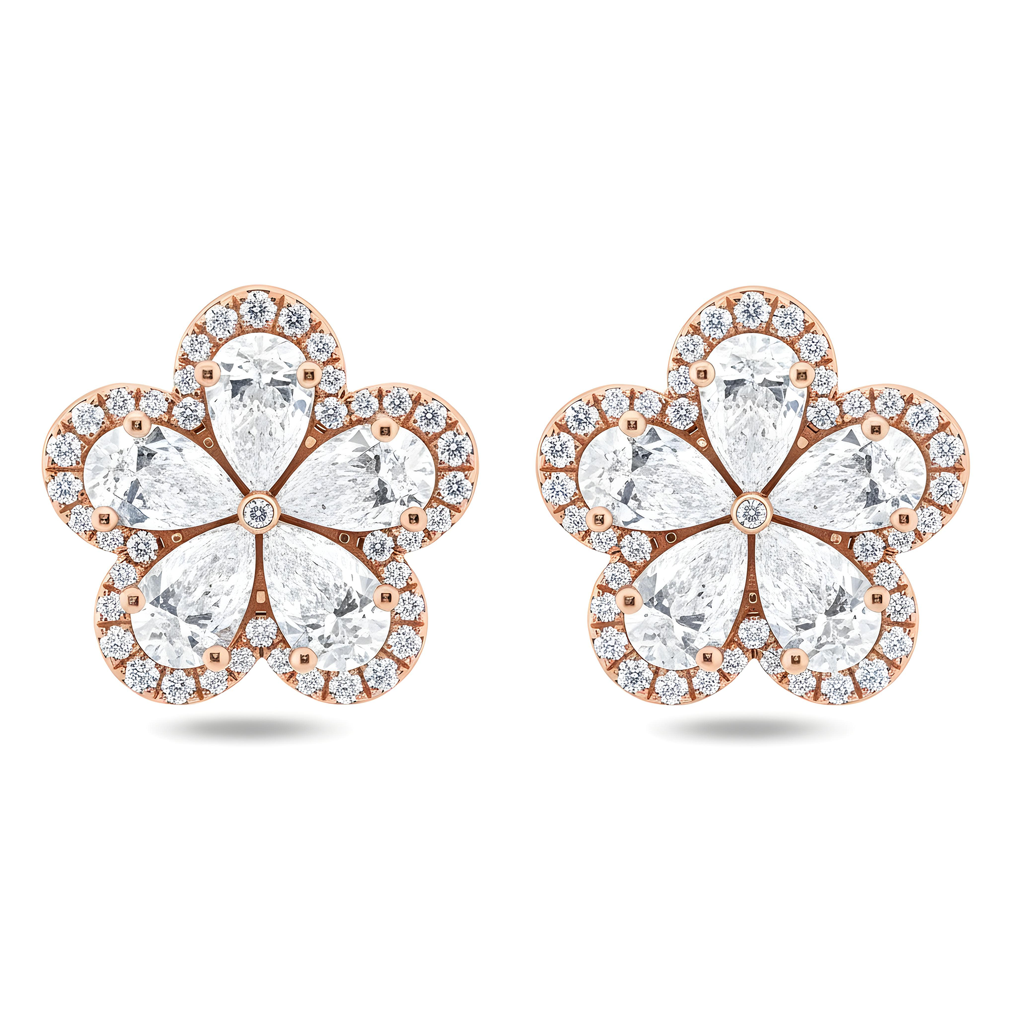 14K White Gold Pear Cut Diamond Flower Stud Earrings 2.81ctw