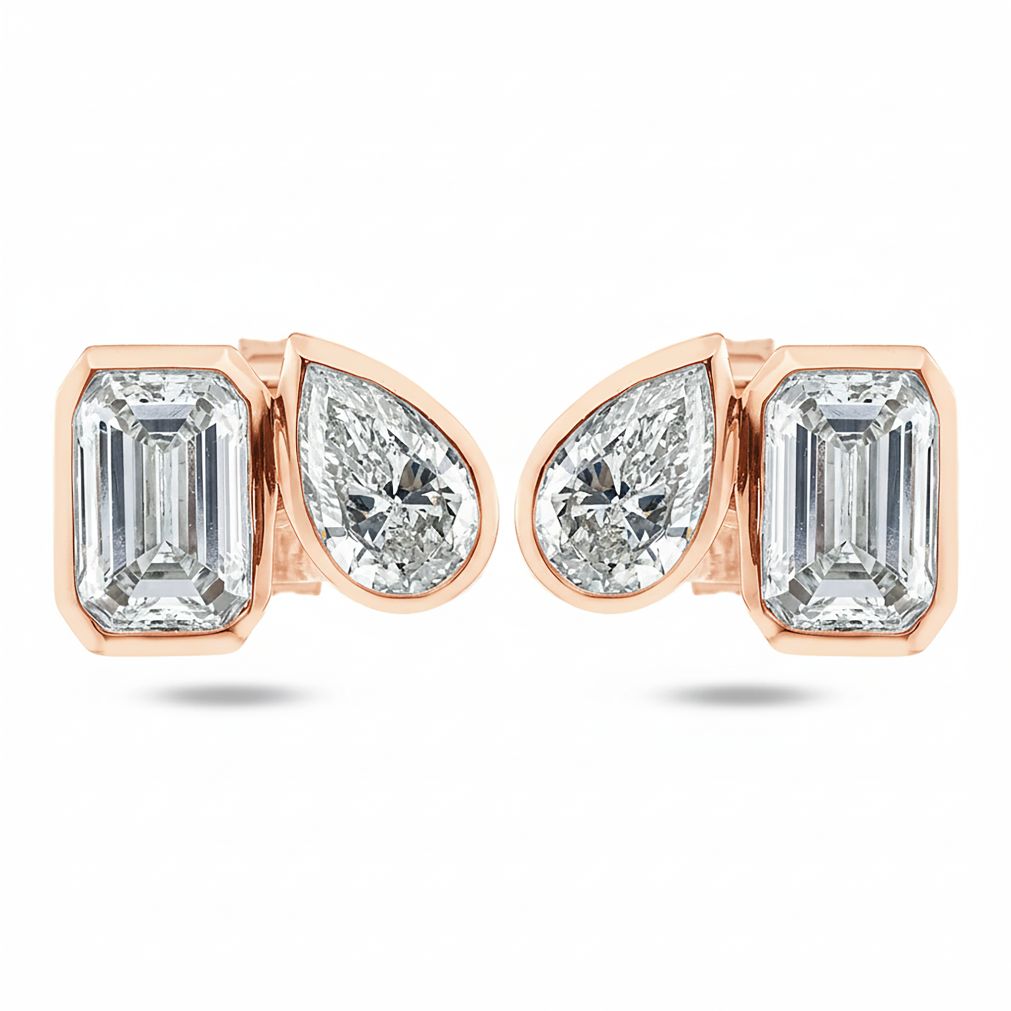 14K White Gold Toi et Moi Pear & Emerald Double Diamond Stud Earrings 3.08ctw
