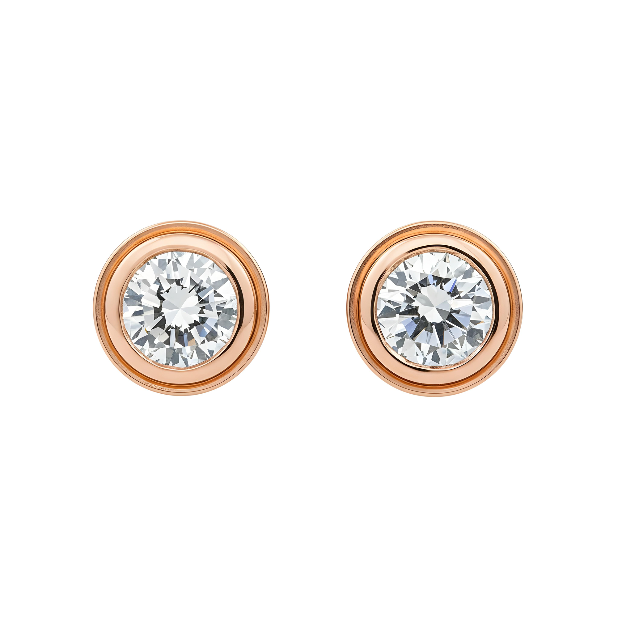 14K Yellow Gold Bezel Set Solitaire Round Diamond Stud Earrings 2.05ctw