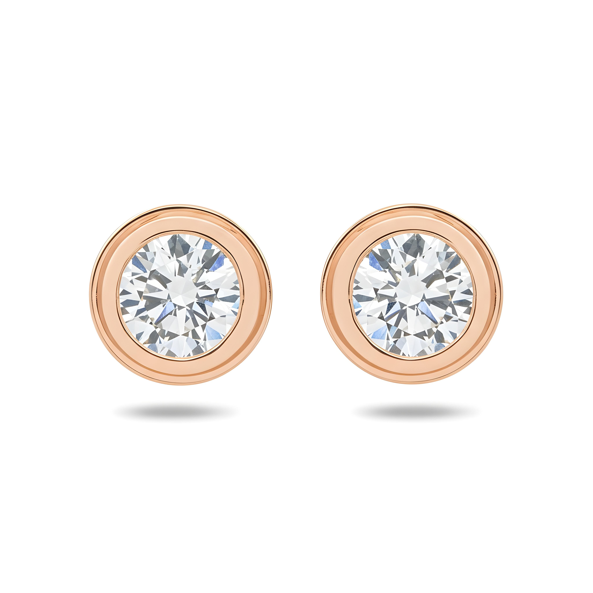 14K Yellow Gold Bezel Set Solitaire Round Diamond Stud Earrings 4.05ctw