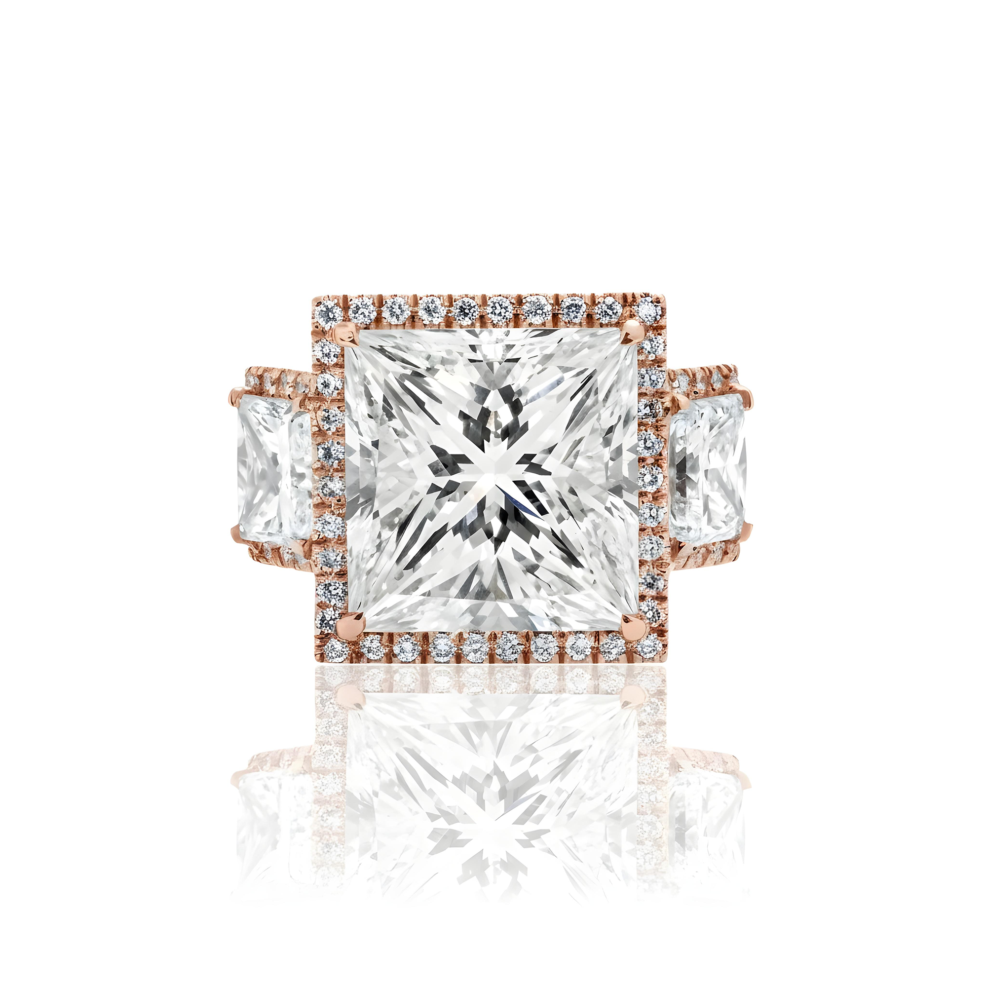 Platinum 8.12ct Triple Princess Cut Diamond Engagement Ring 11.39ctw