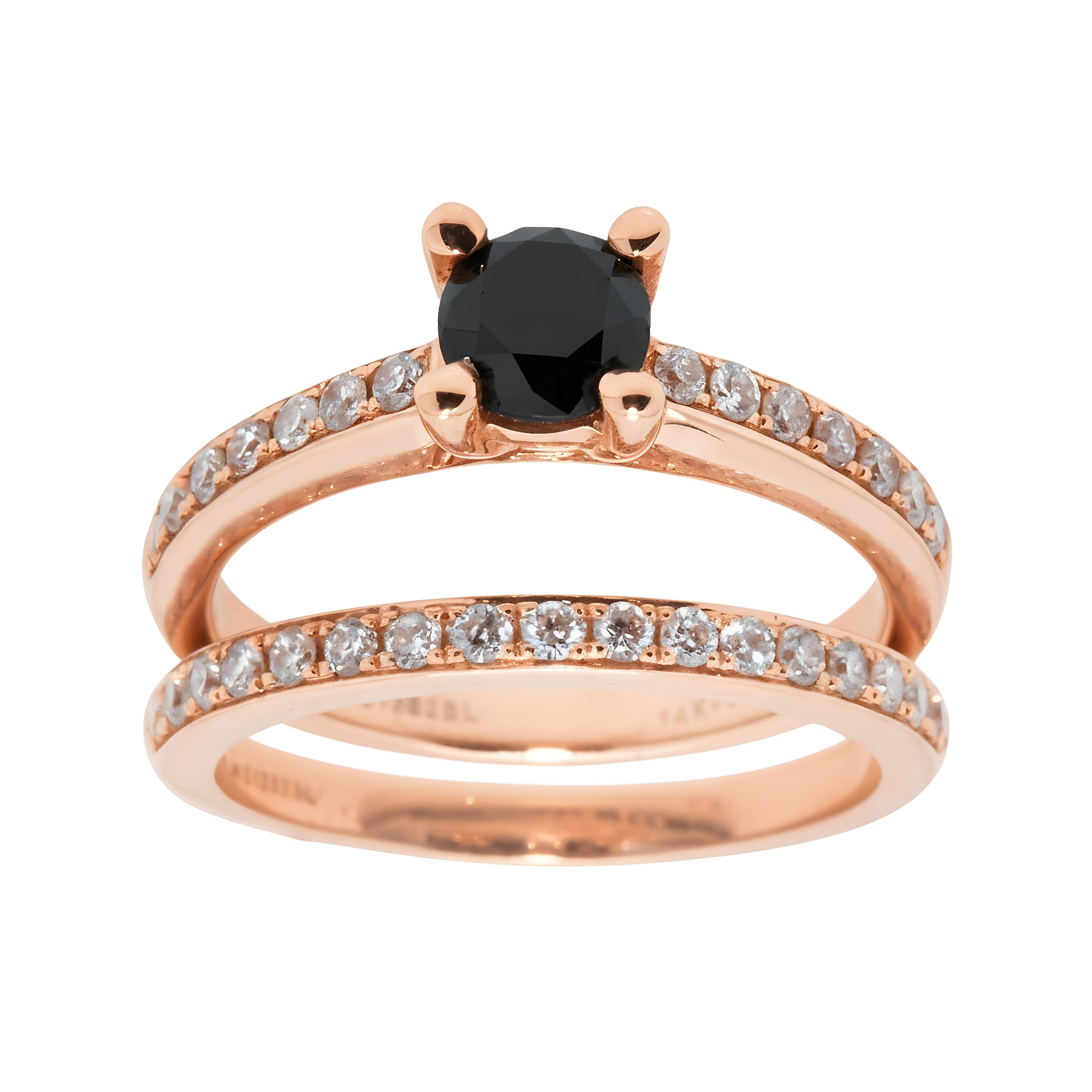 14K White Gold 0.92ct Round Cut Black Diamond Ring 1.45ctw
