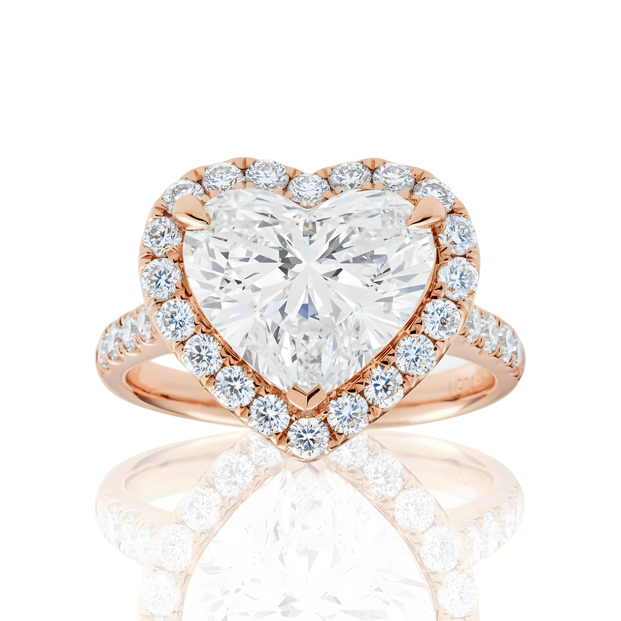 14K White Gold 4.38ct Heart Cut Diamond Engagement Ring 5.31ctw