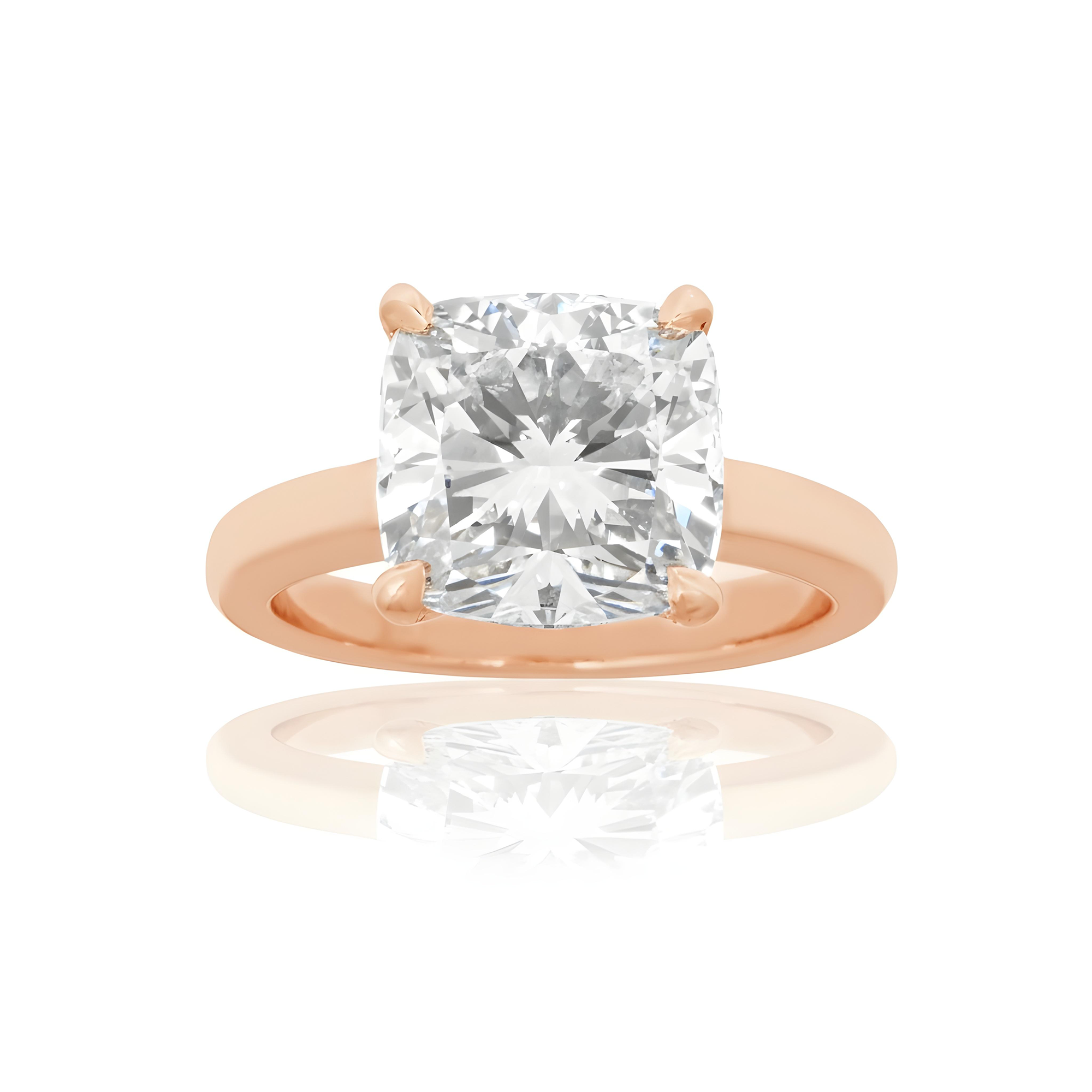 18K White Gold 4.07ct Cushion Cut Solitaire Engagement Ring 4.17ctw